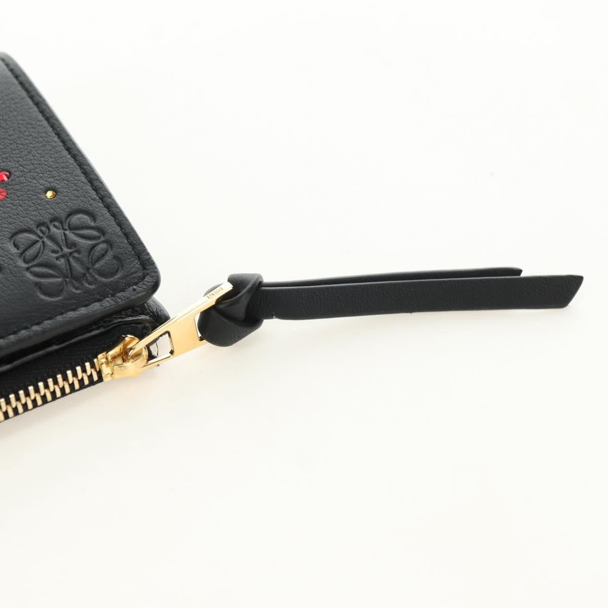 LOEWE Ghibli Collaboration Compact Wallet Leather Black Gold Auth 182050SM