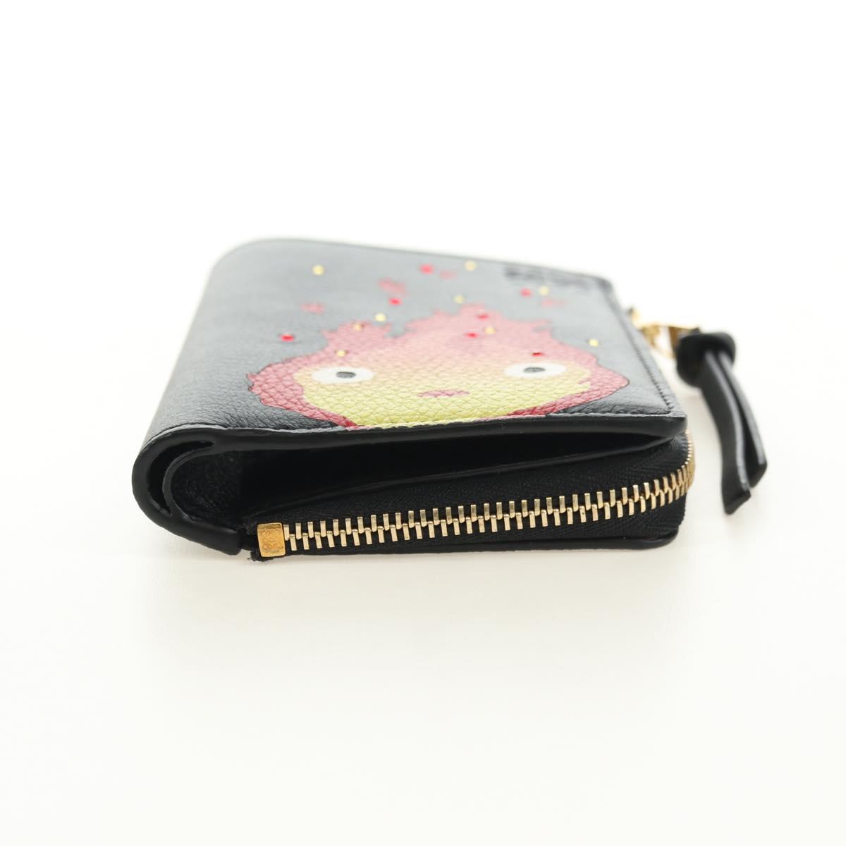 LOEWE Ghibli Collaboration Compact Wallet Leather Black Gold Auth 182050SM