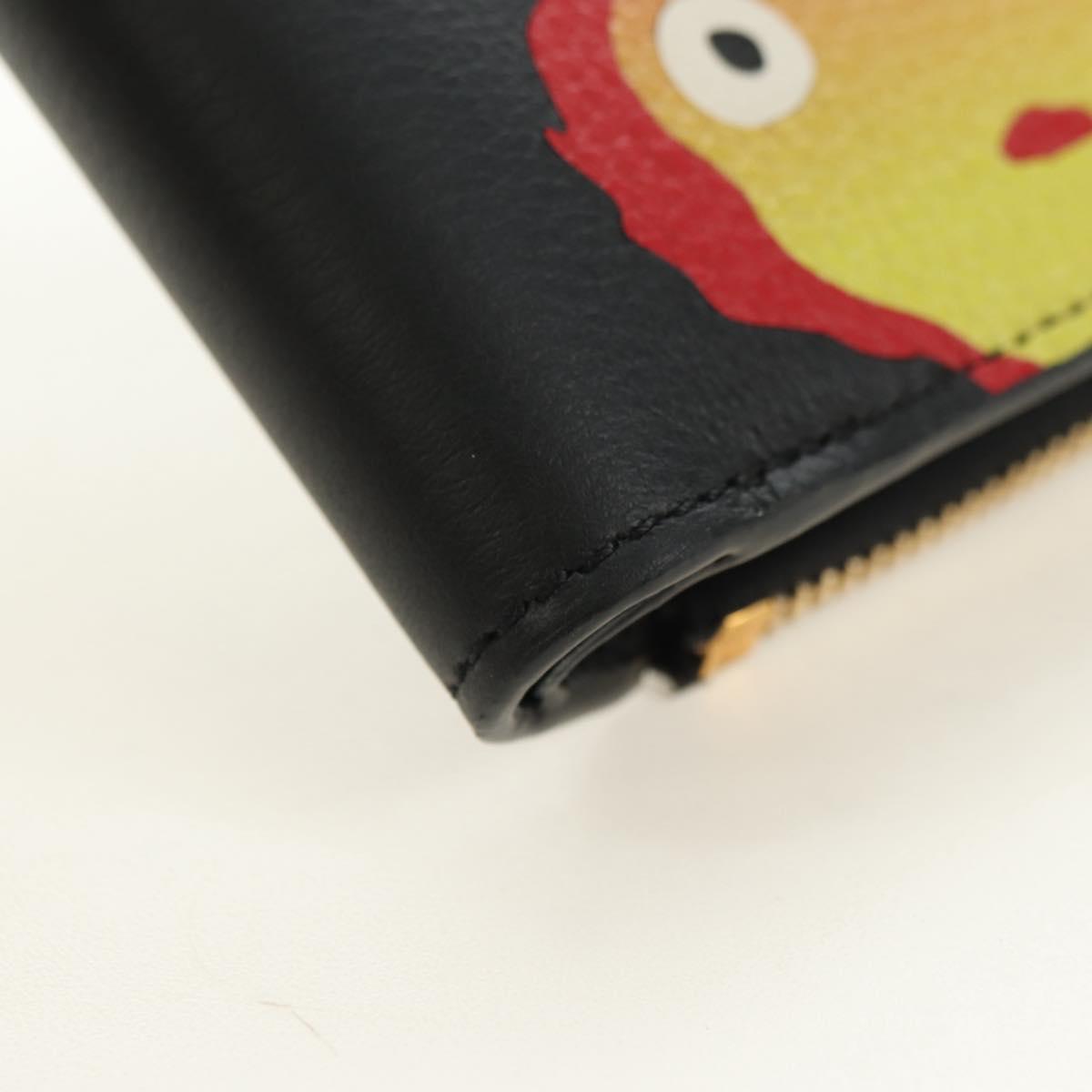 LOEWE Ghibli Collaboration Compact Wallet Leather Black Gold Auth 182050SM