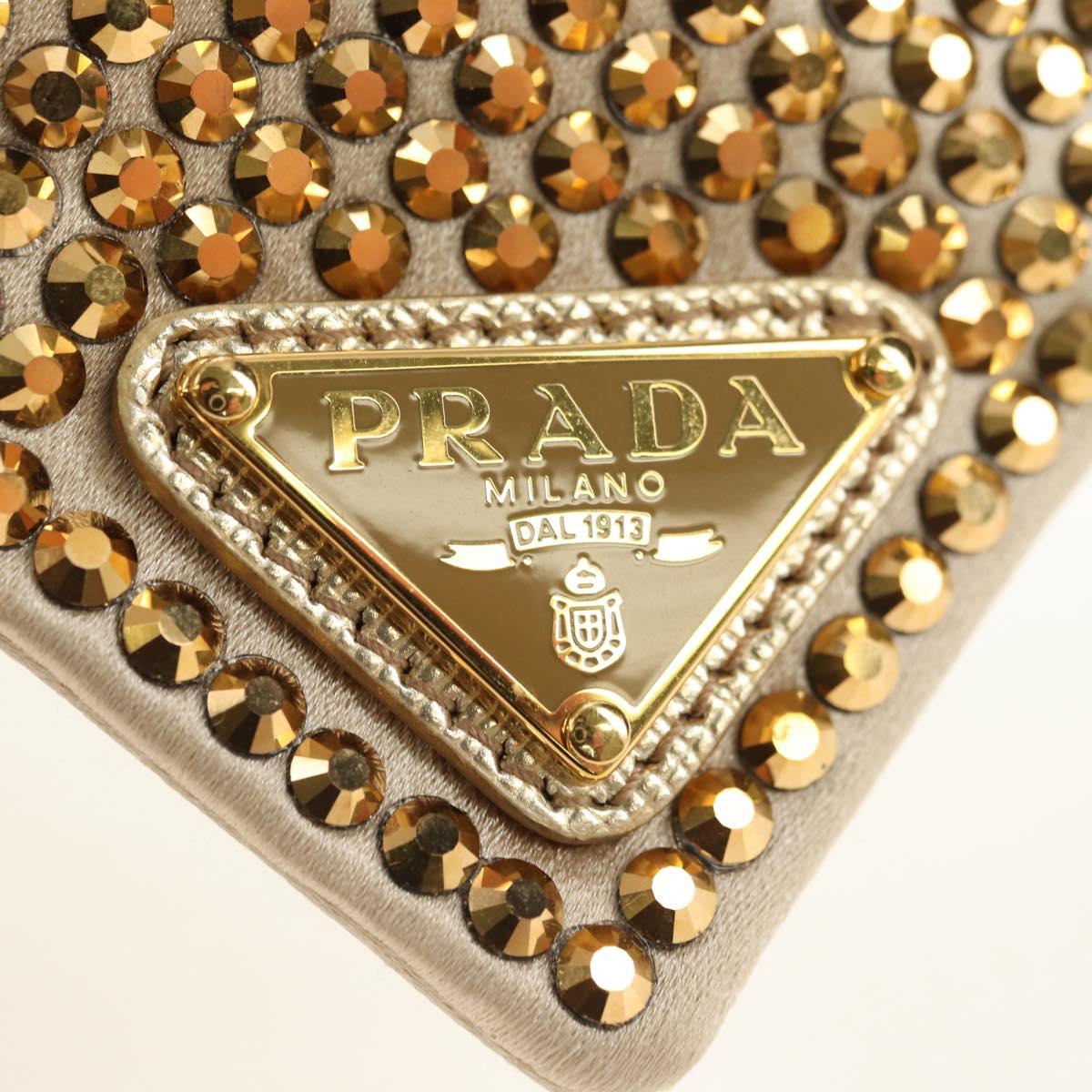 PRADA Collar Dog Leash Satin Gold Auth 182053V