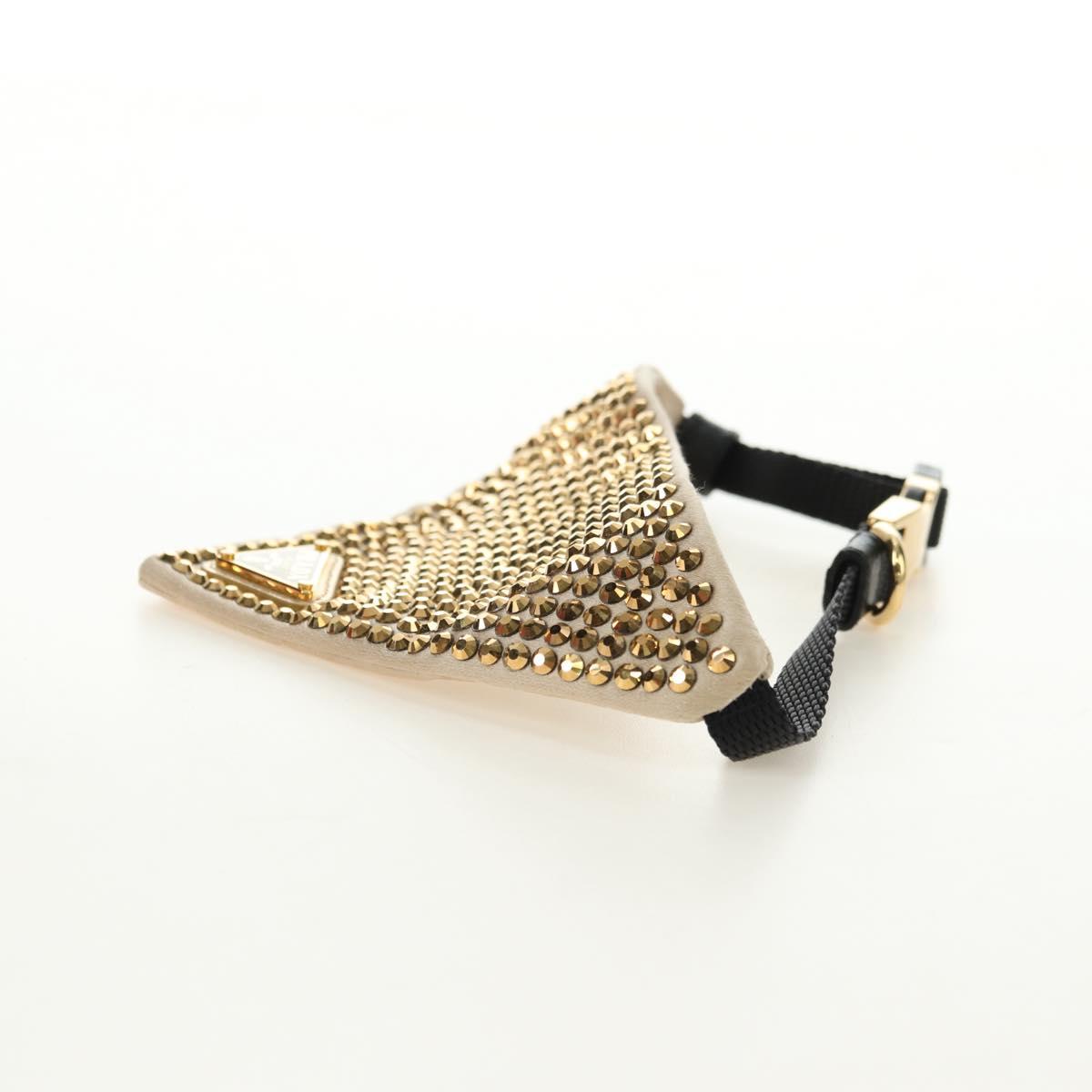 PRADA Collar Dog Leash Satin Gold Auth 182053V