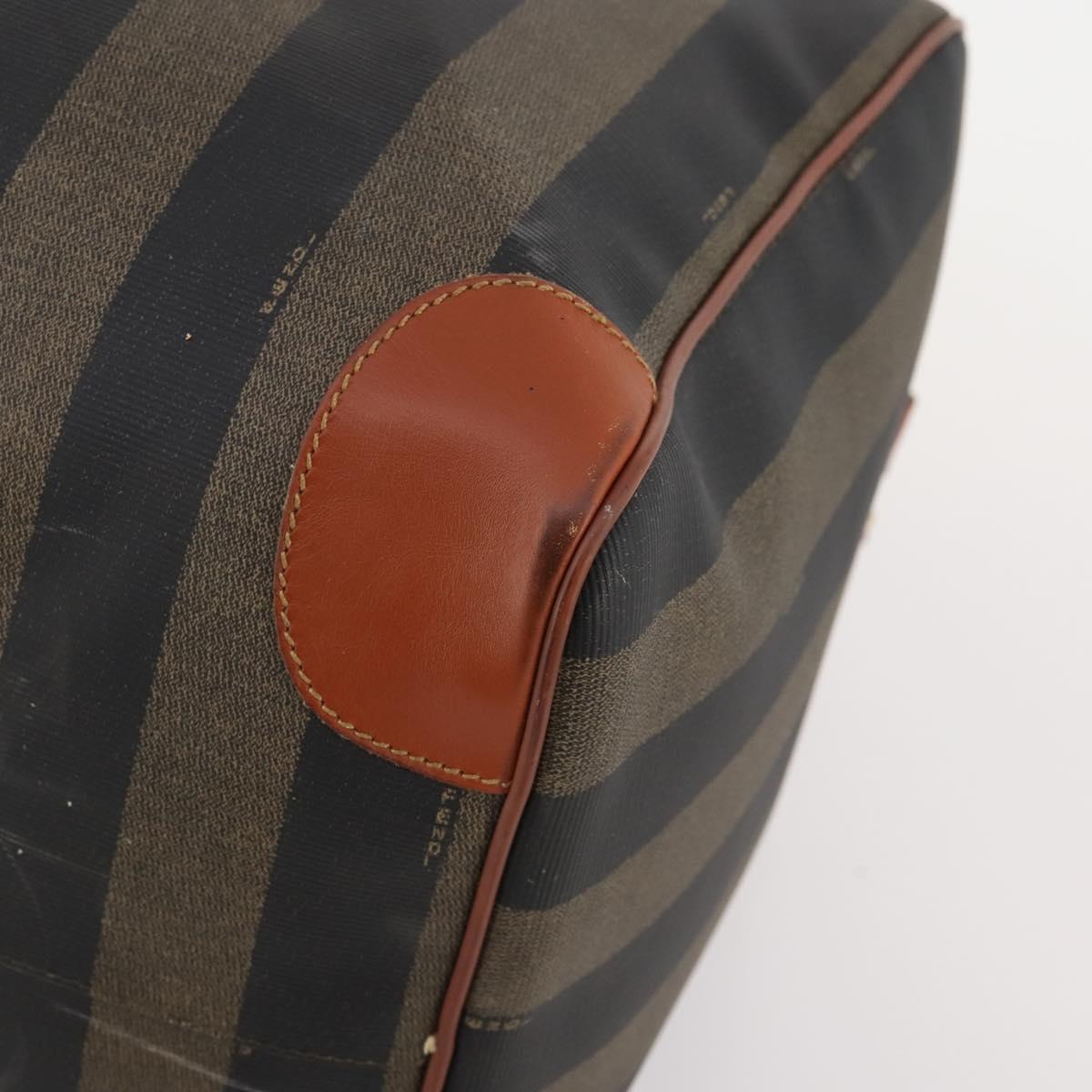 FENDI Pecan Canvas Boston Bag PVC 2way Black Brown Auth 182068