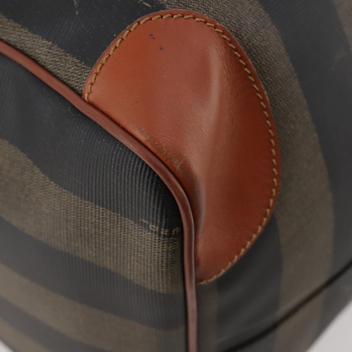 FENDI Pecan Canvas Boston Bag PVC 2way Black Brown Auth 182068