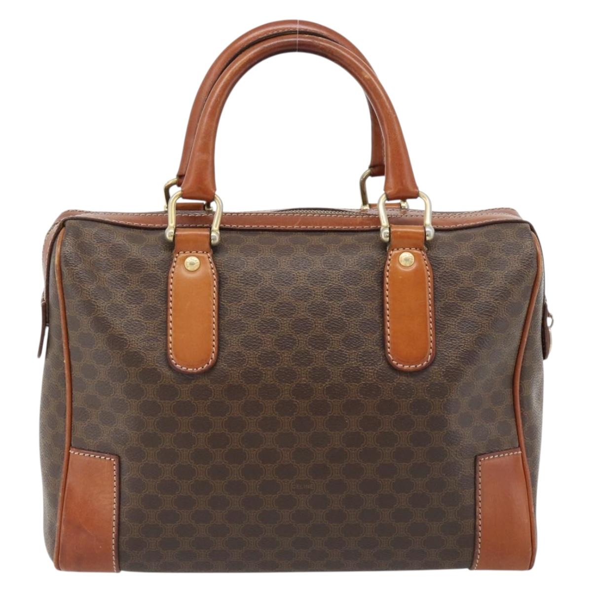 CELINE Macadam Canvas Hand Bag PVC Leather Brown Gold Auth 182072A