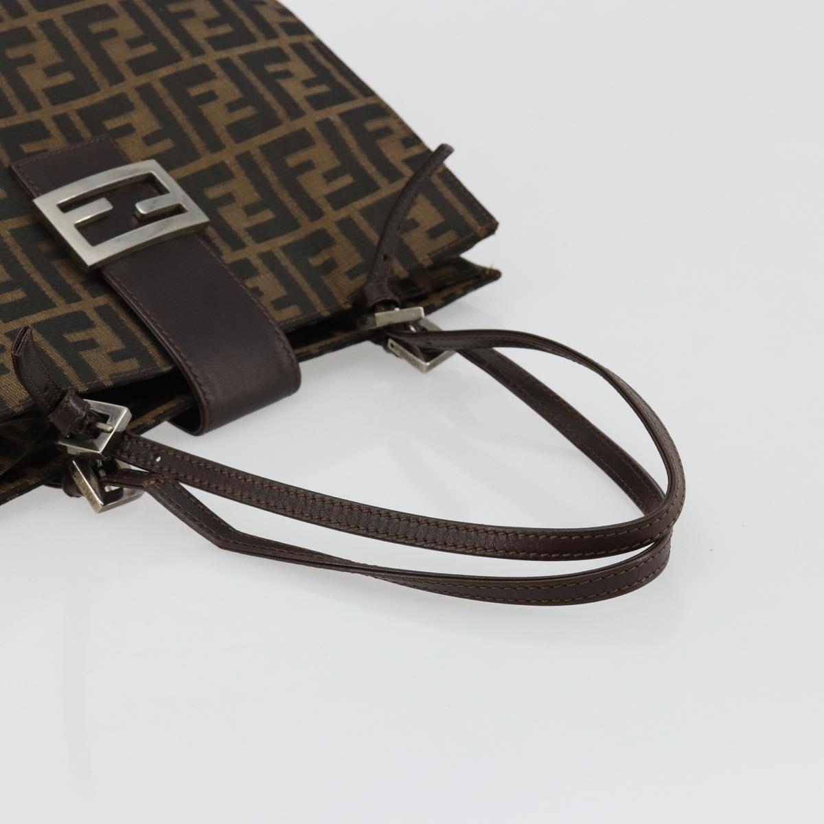 FENDI Zucca Canvas Mamma Baguette Tote Bag Black Brown Auth 182074