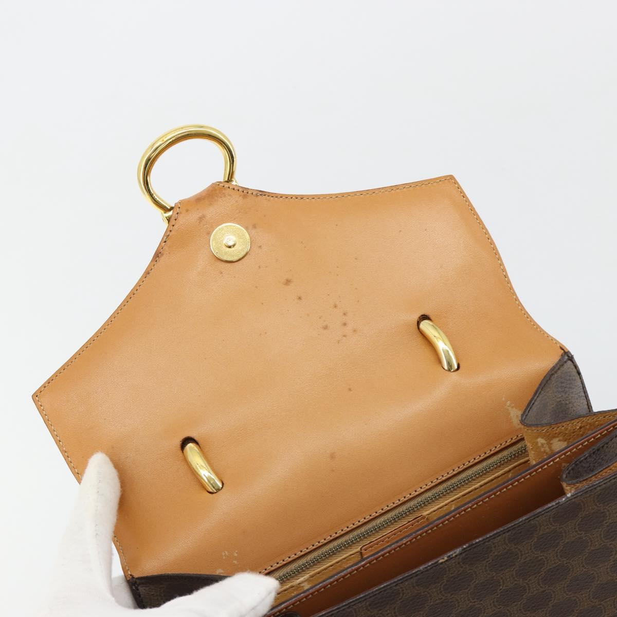 CELINE Macadam Canvas Hand Bag PVC Leather Brown Gold Auth 182076