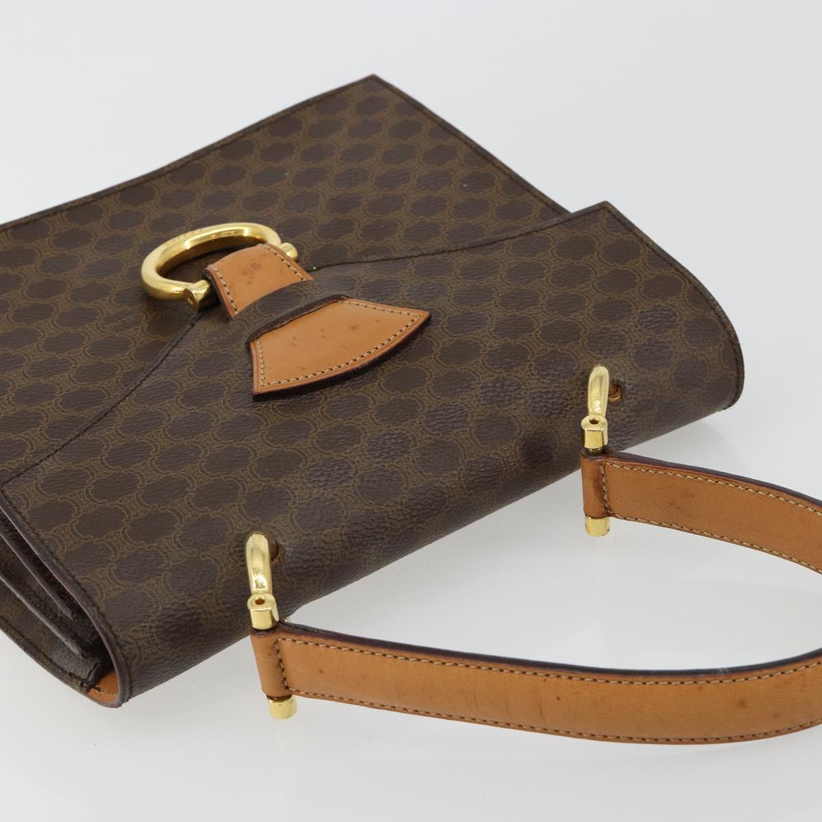 CELINE Macadam Canvas Hand Bag PVC Leather Brown Gold Auth 182076