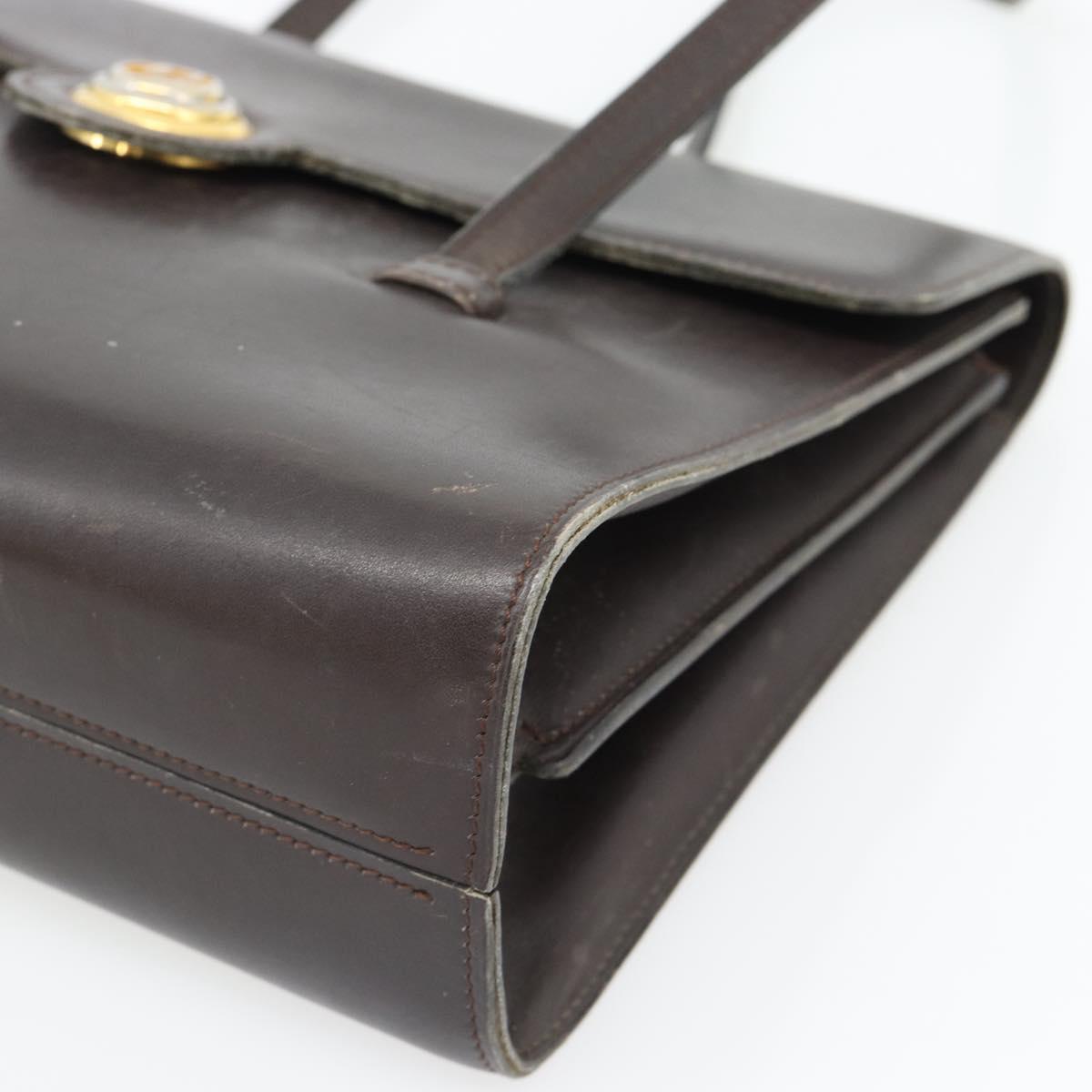 Christian Dior Hand Bag Leather Brown Gold Auth 182077