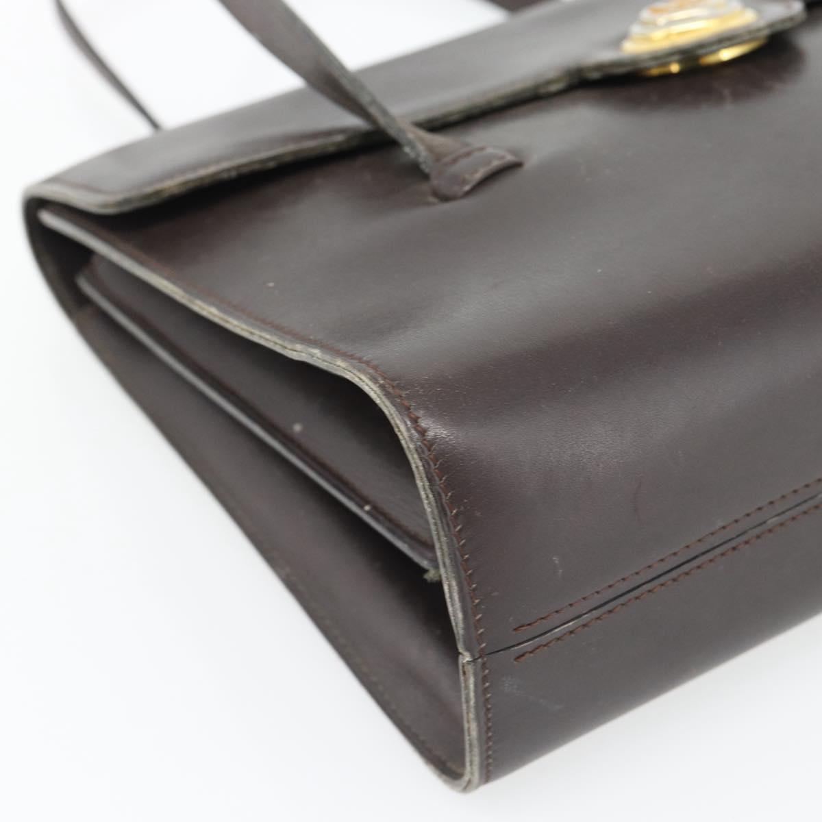 Christian Dior Hand Bag Leather Brown Gold Auth 182077
