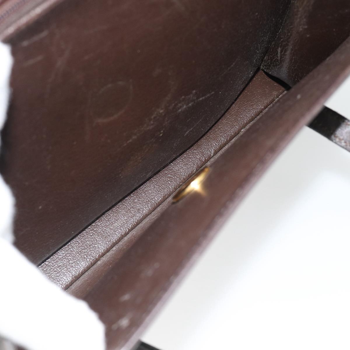Christian Dior Hand Bag Leather Brown Gold Auth 182077