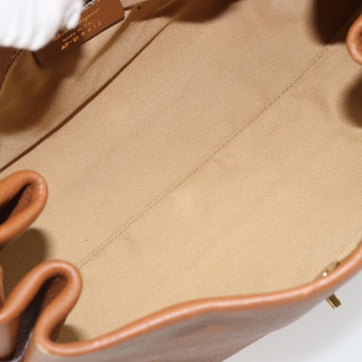 Salvatore Ferragamo Gancini Shoulder Bag Leather Brown Gold Auth 182081A