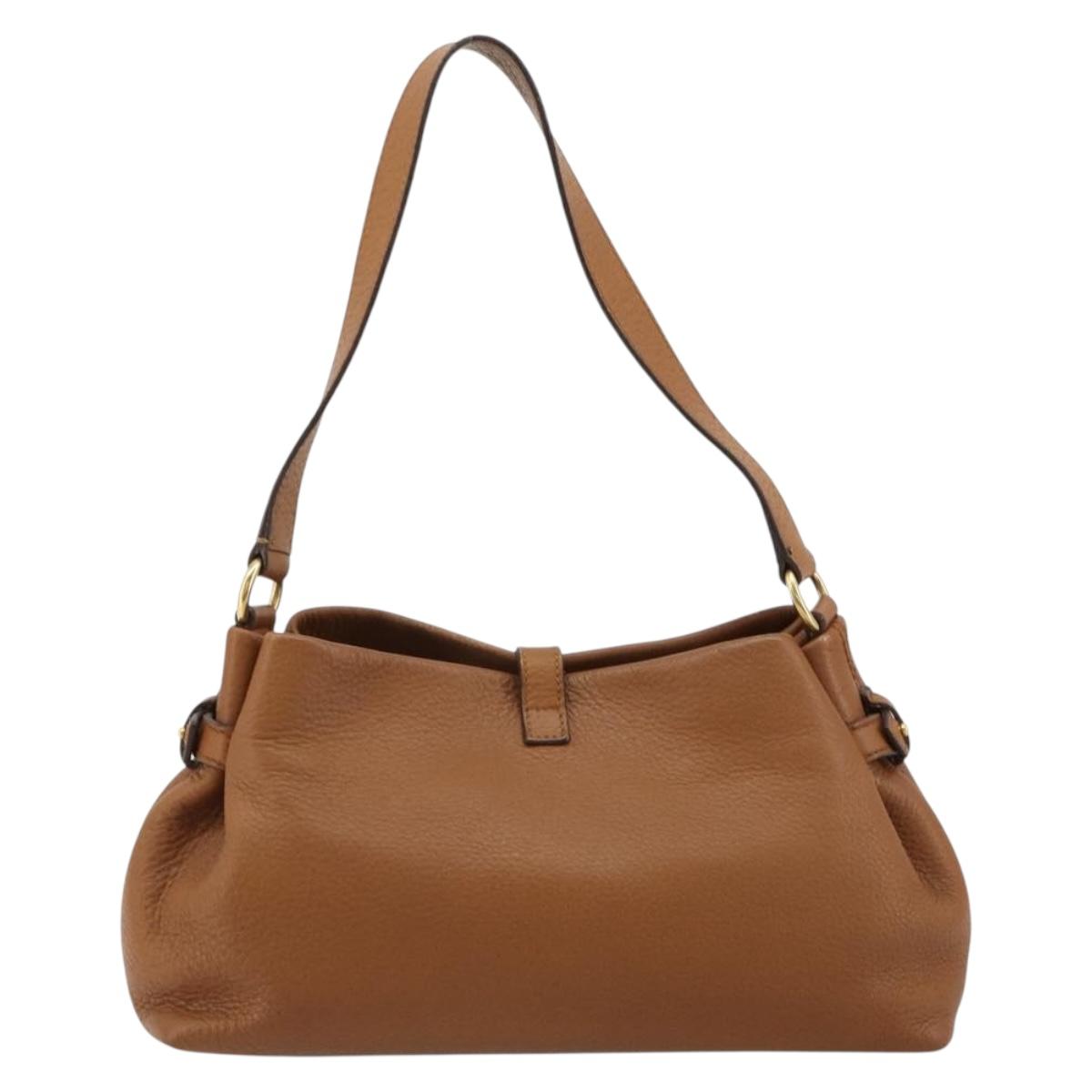 Salvatore Ferragamo Gancini Shoulder Bag Leather Brown Gold Auth 182081A