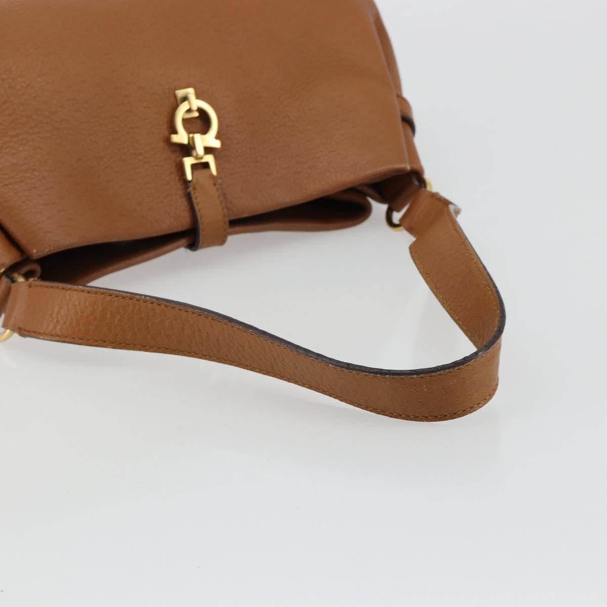 Salvatore Ferragamo Gancini Shoulder Bag Leather Brown Gold Auth 182081A