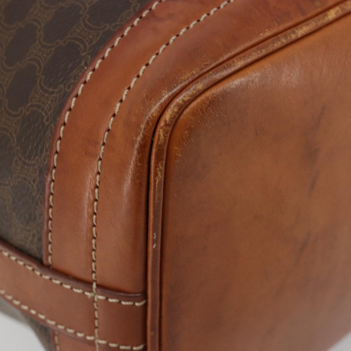 CELINE Macadam Canvas Purse Shoulder Bag PVC Leather Brown Gold Auth 182082