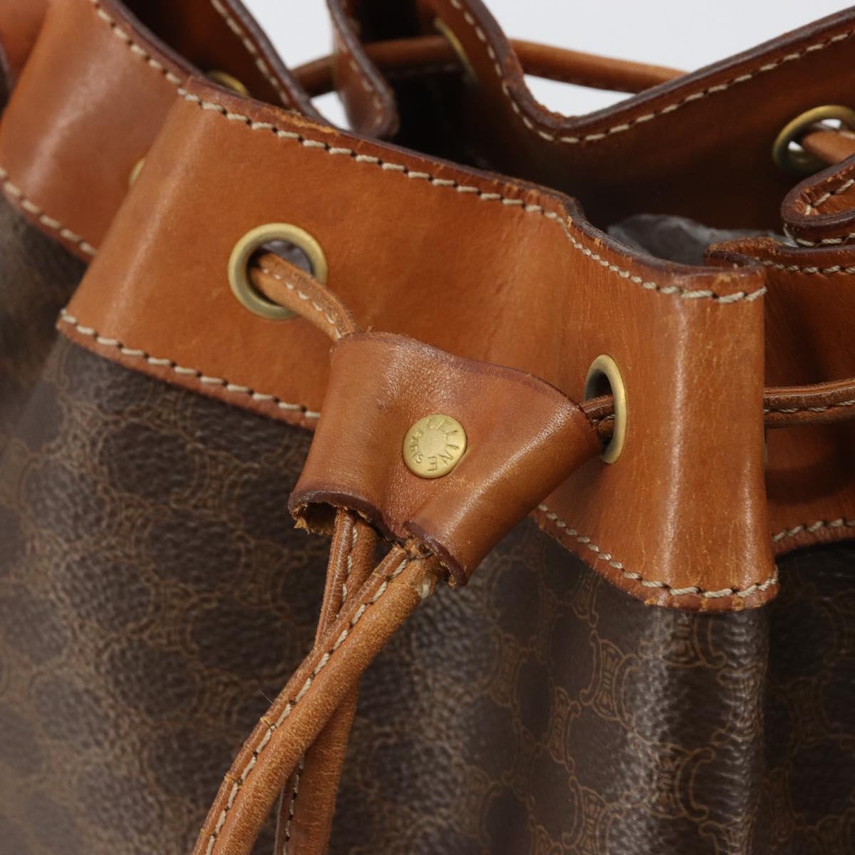 CELINE Macadam Canvas Purse Shoulder Bag PVC Leather Brown Gold Auth 182082