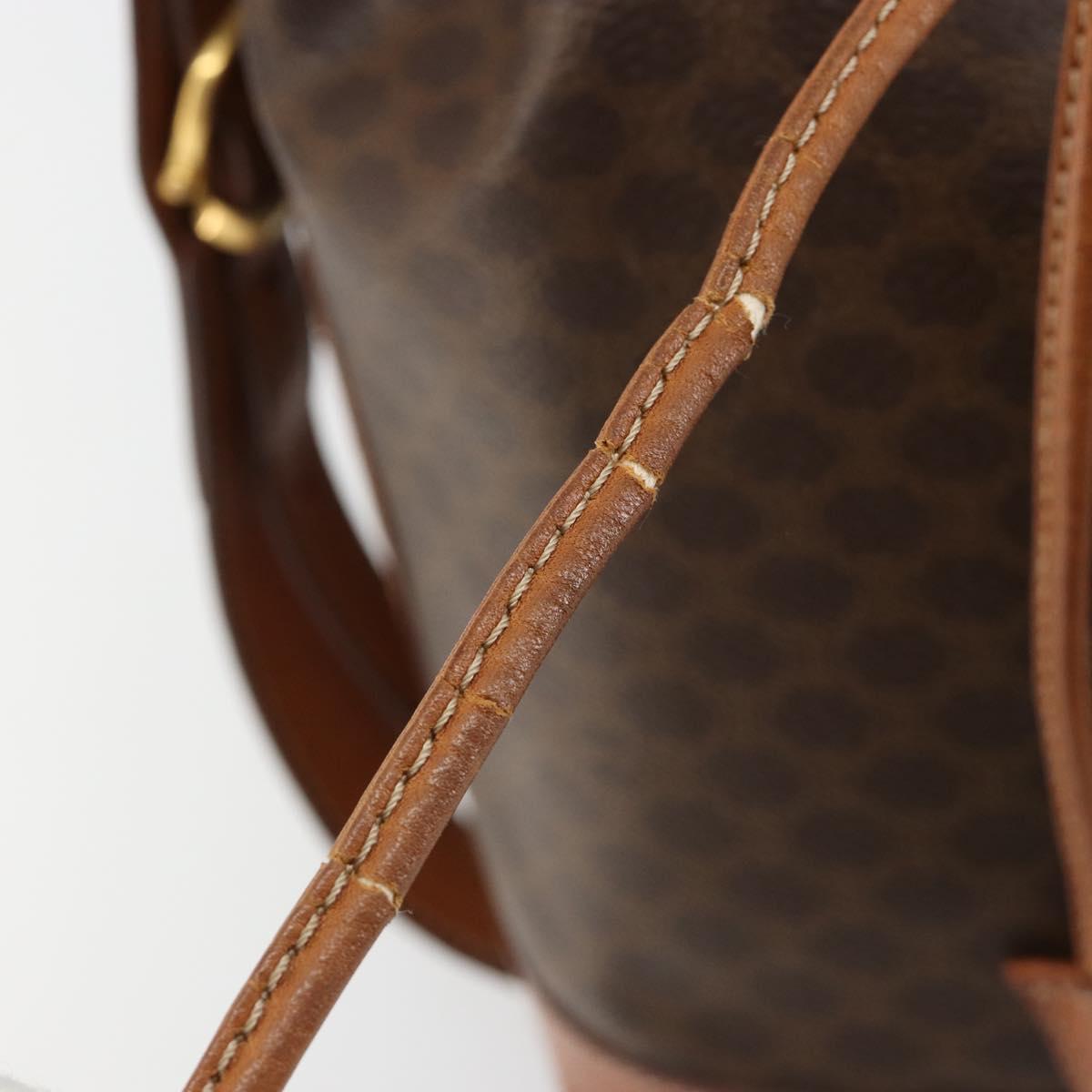 CELINE Macadam Canvas Purse Shoulder Bag PVC Leather Brown Gold Auth 182082