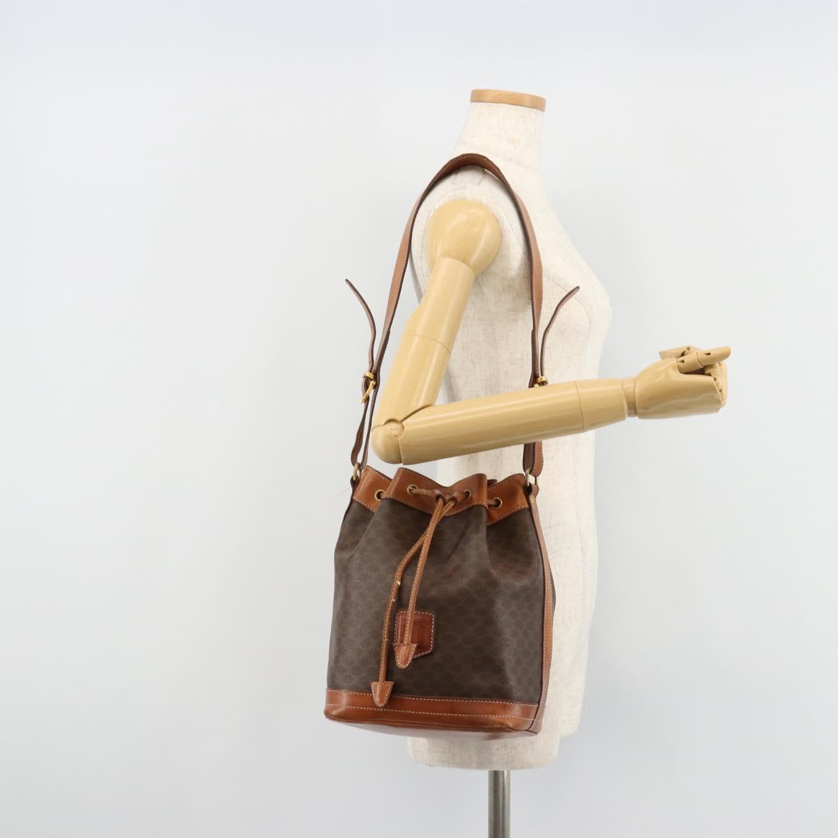 CELINE Macadam Canvas Purse Shoulder Bag PVC Leather Brown Gold Auth 182082