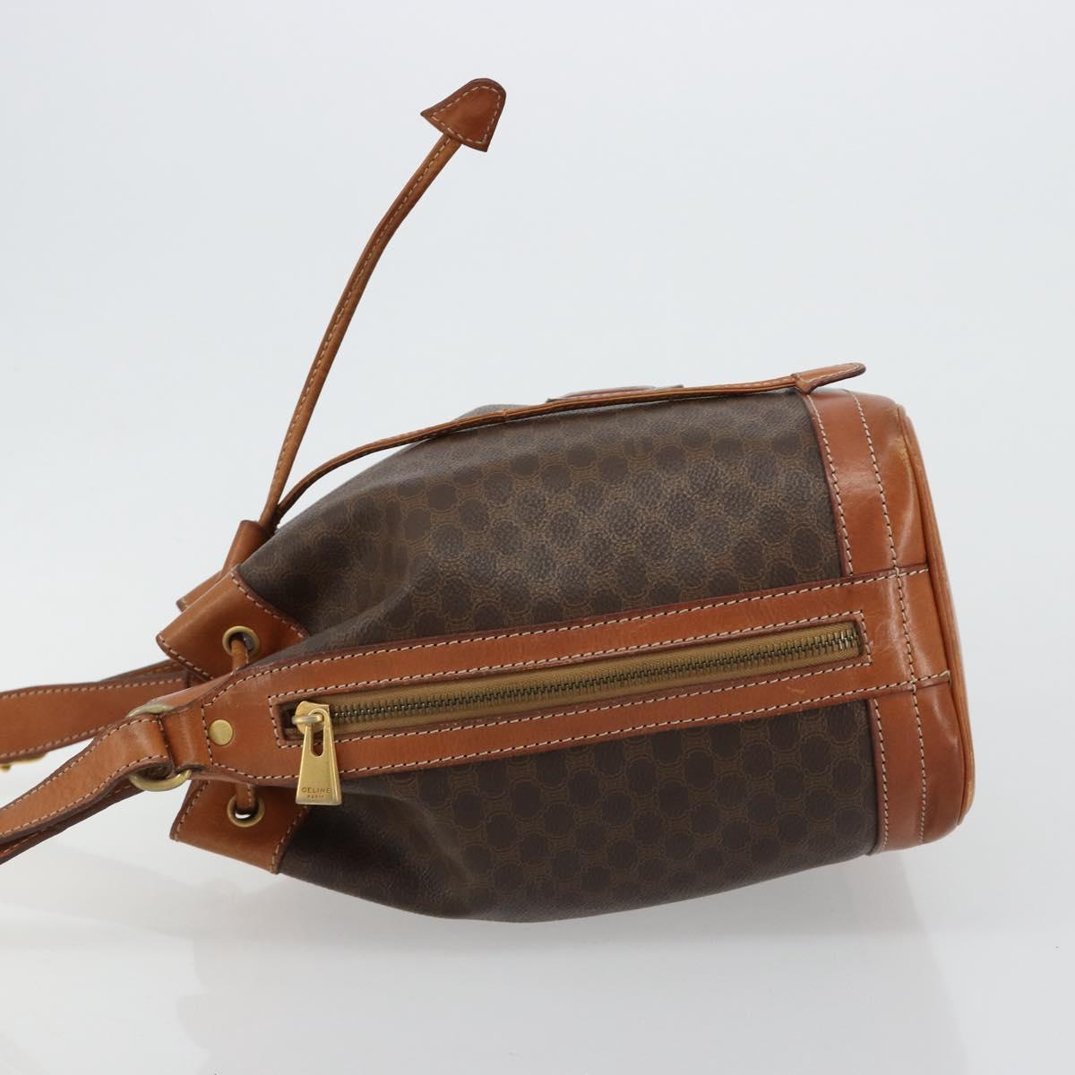 CELINE Macadam Canvas Purse Shoulder Bag PVC Leather Brown Gold Auth 182082