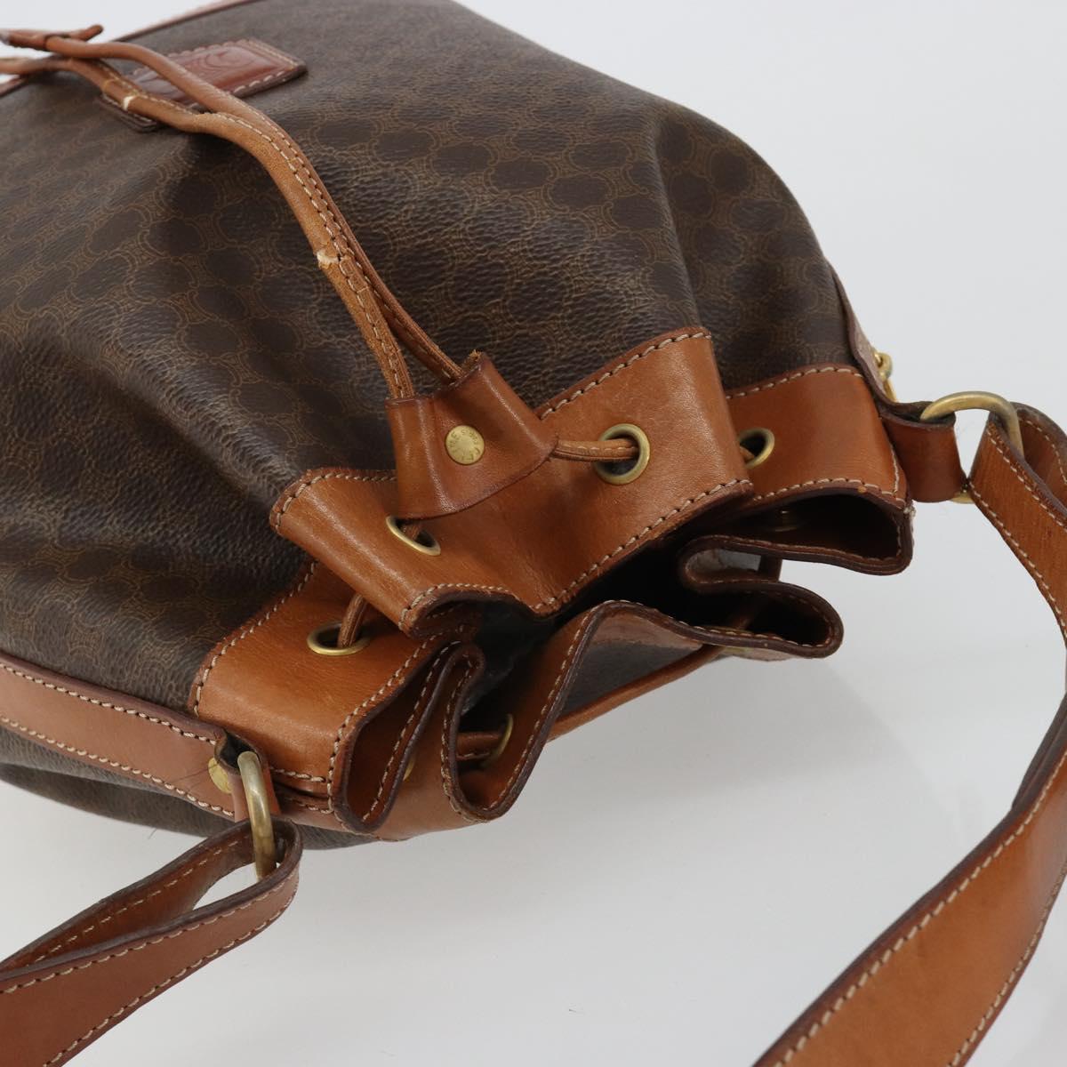 CELINE Macadam Canvas Purse Shoulder Bag PVC Leather Brown Gold Auth 182082