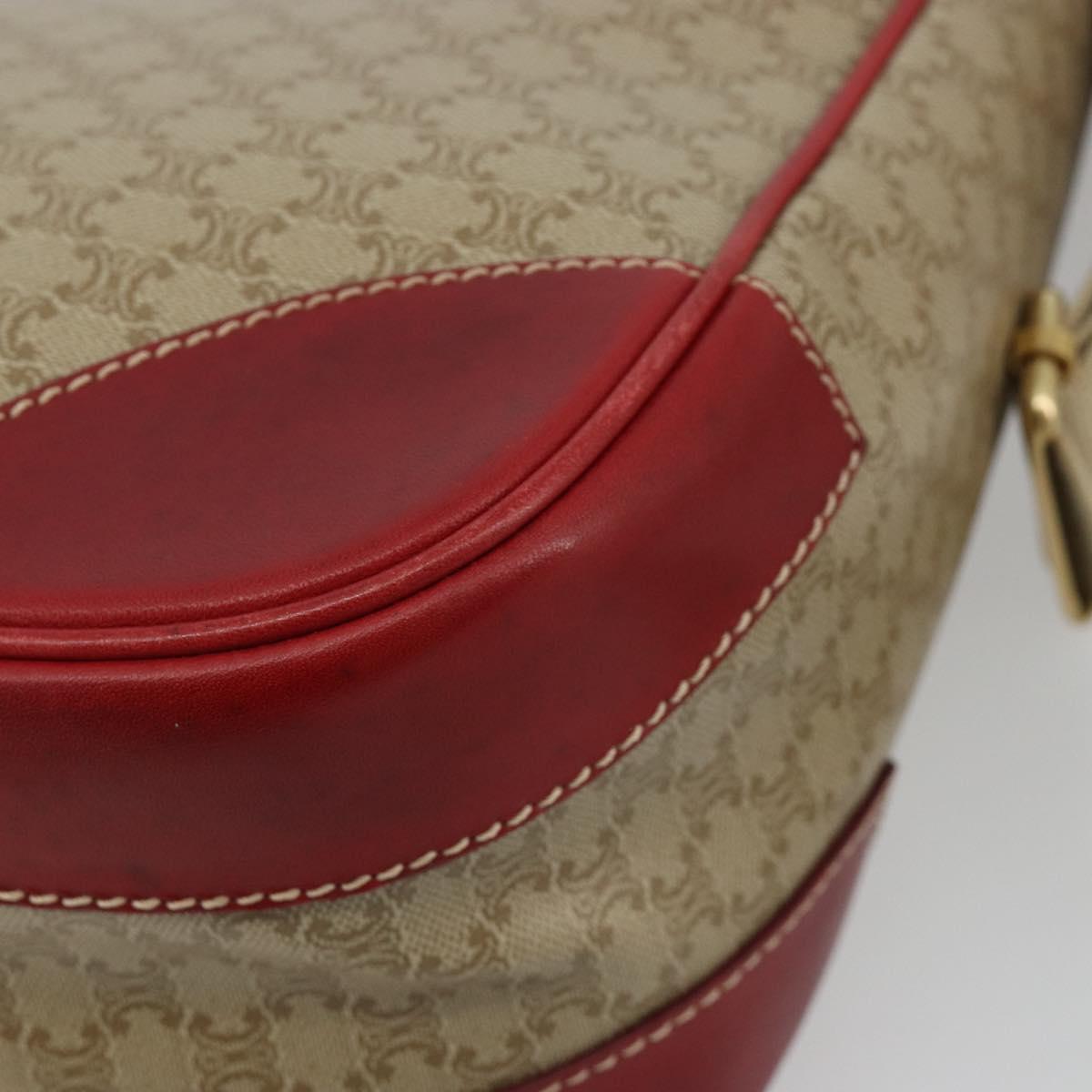 CELINE Macadam Canvas Shoulder Bag PVC Leather Beige Gold Auth 182083