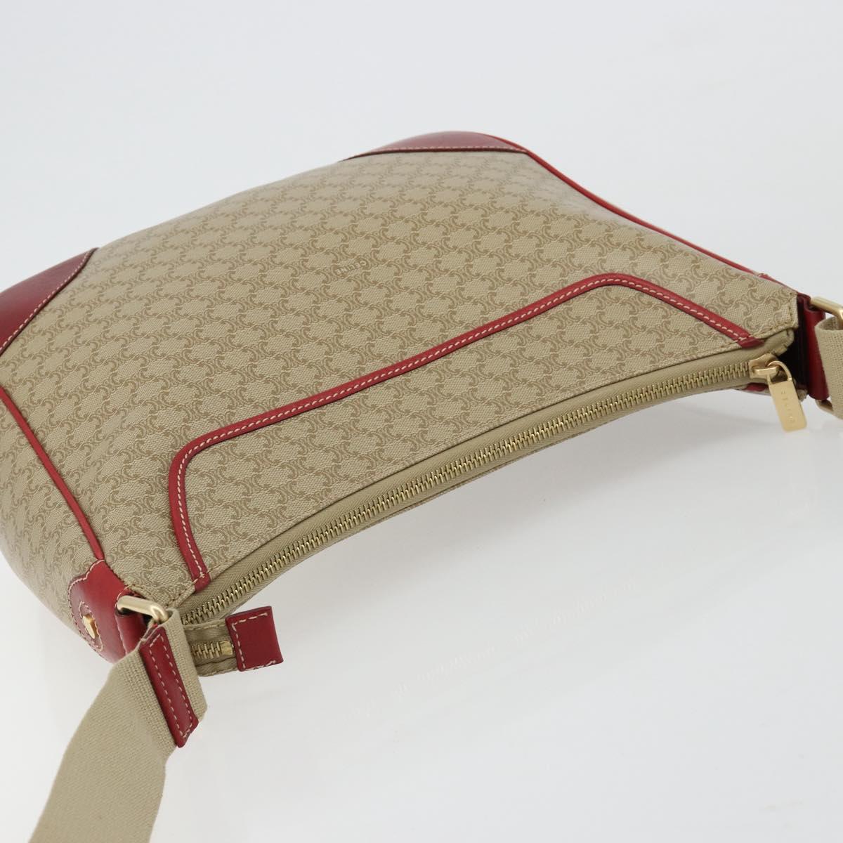 CELINE Macadam Canvas Shoulder Bag PVC Leather Beige Gold Auth 182083
