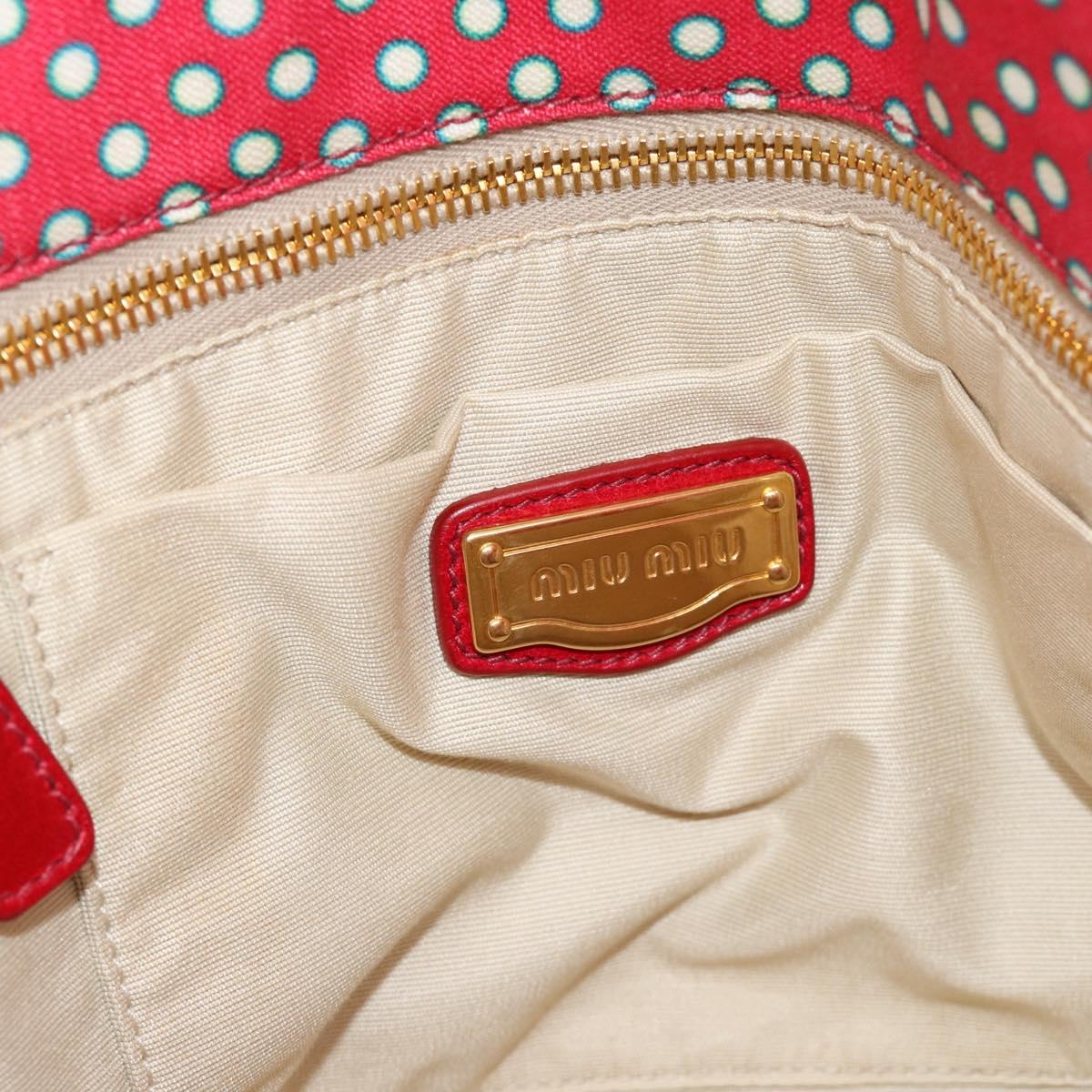 Miu Miu Tote Bag Canvas Gold Red Auth 182084A