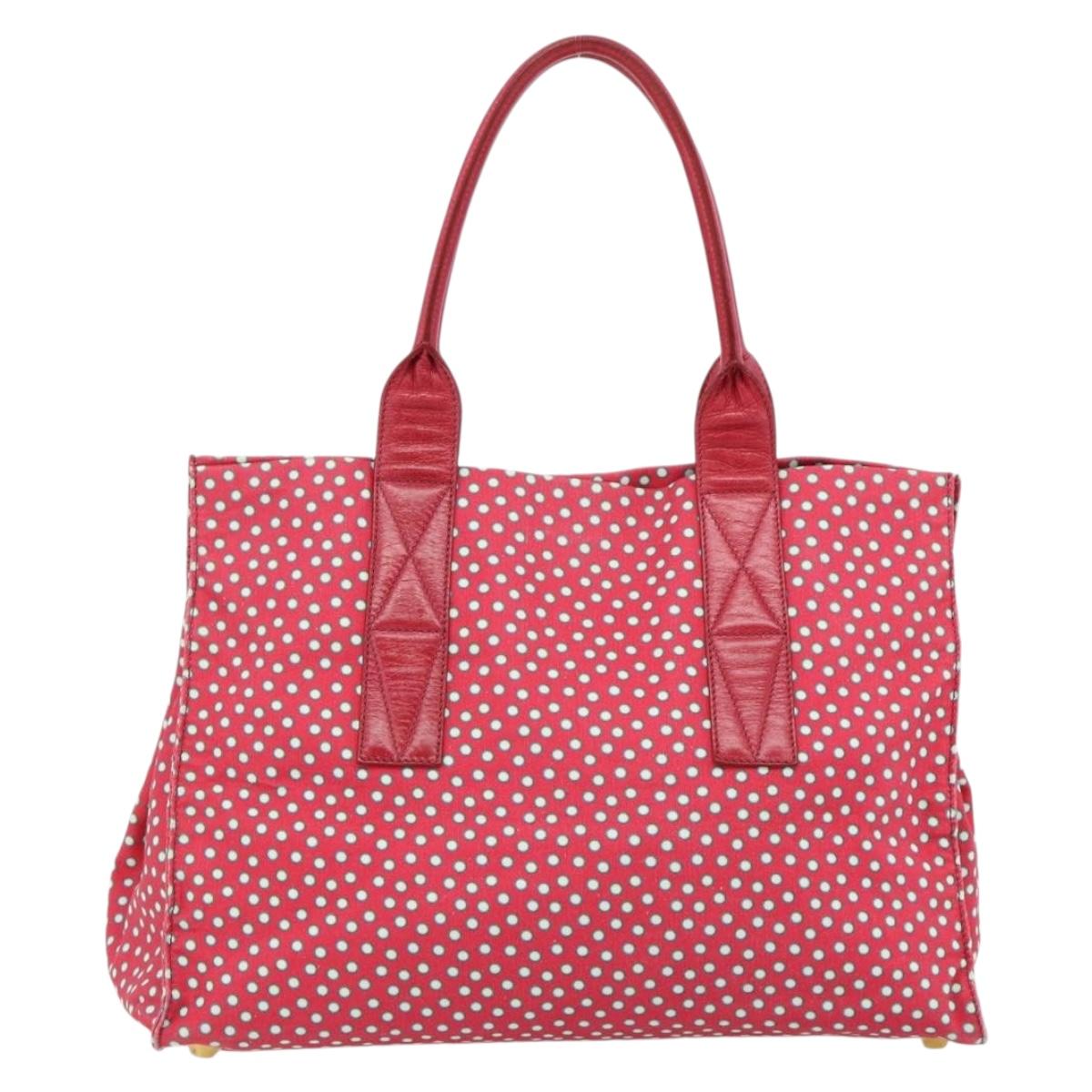Miu Miu Tote Bag Canvas Gold Red Auth 182084A