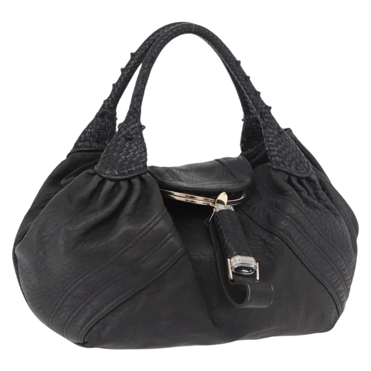 FENDI Spy bag Hand Bag Leather Black Gold Auth 182086