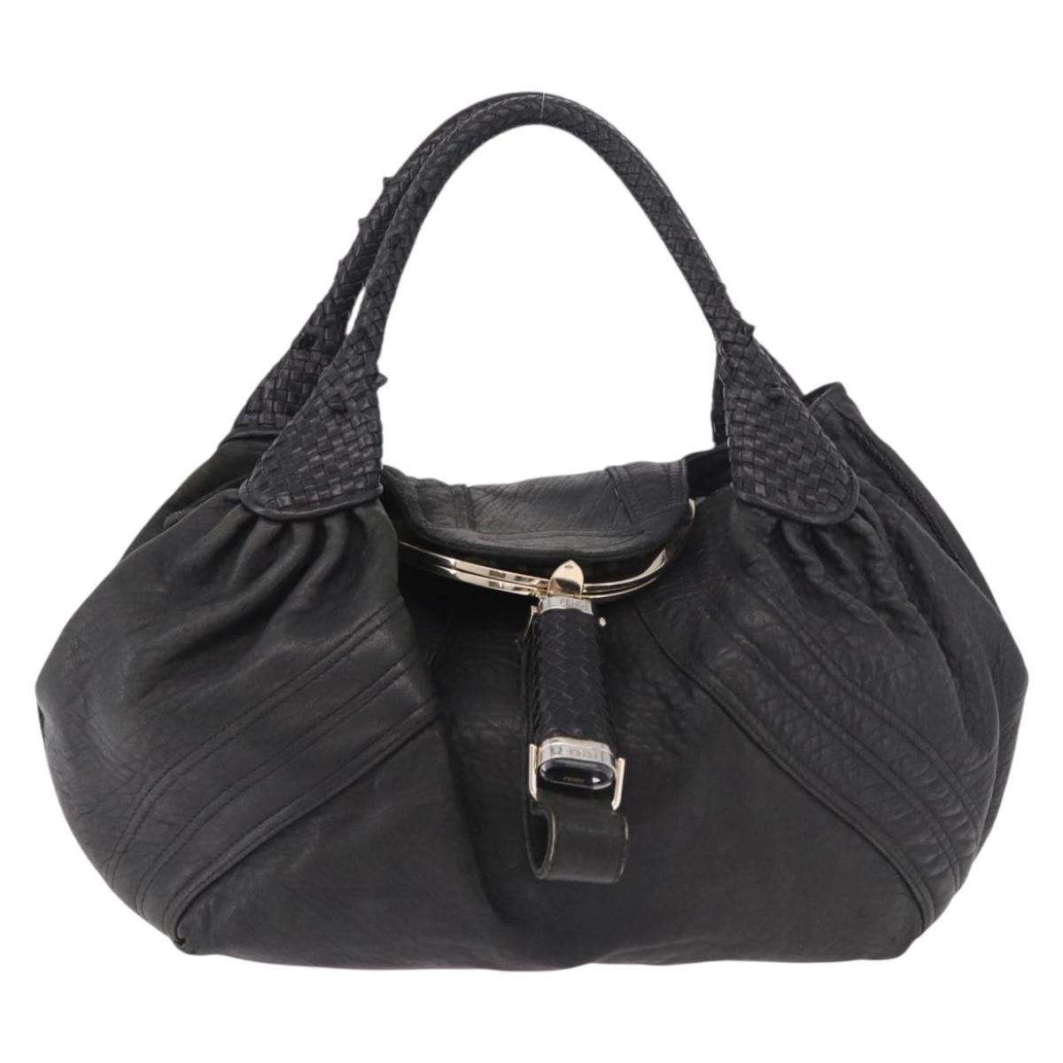 FENDI Spy bag Hand Bag Leather Black Gold Auth 182086