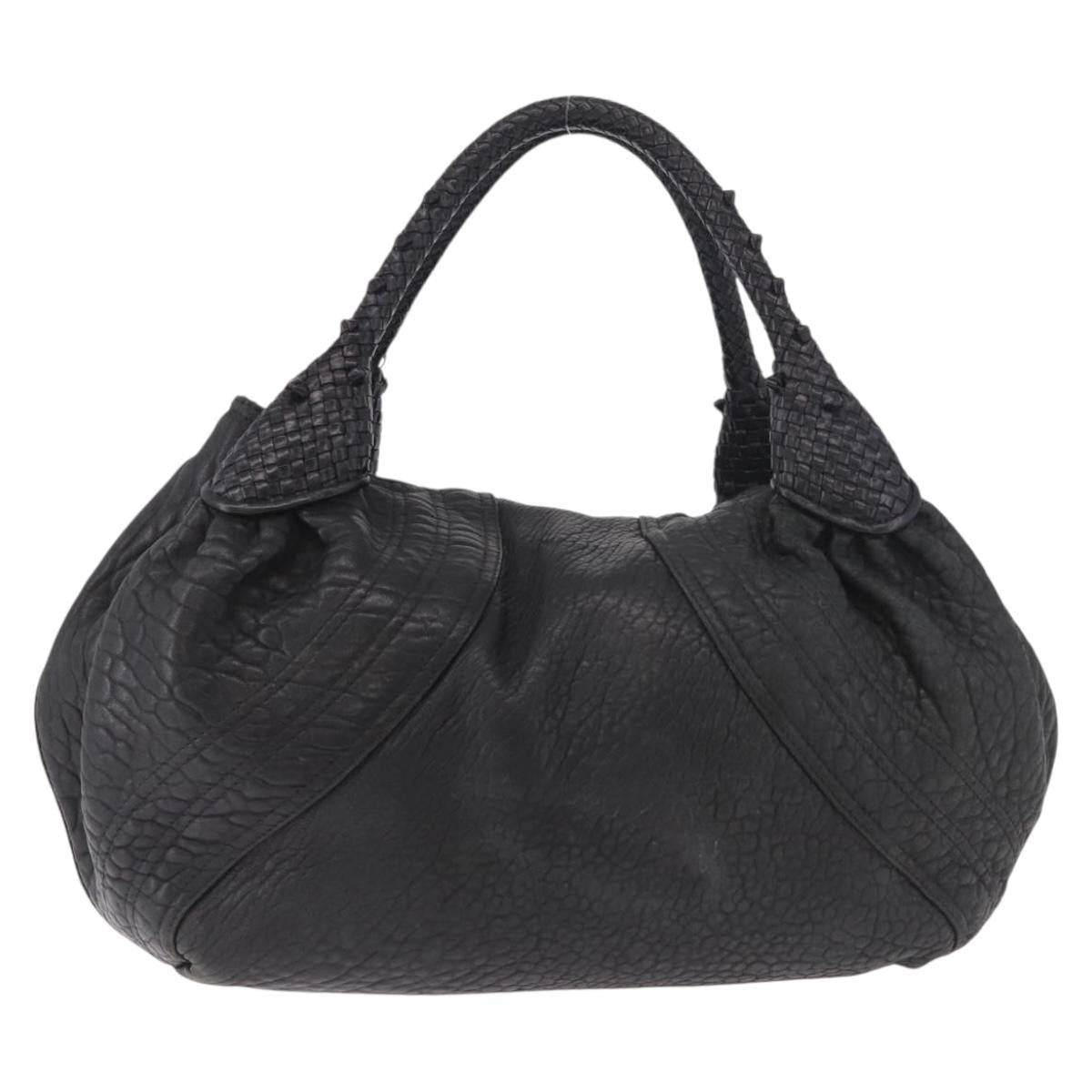 FENDI Spy bag Hand Bag Leather Black Gold Auth 182086