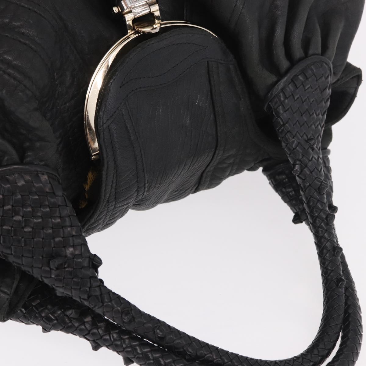FENDI Spy bag Hand Bag Leather Black Gold Auth 182086