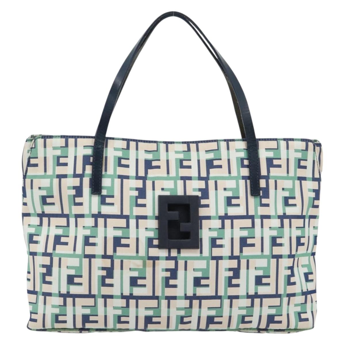 FENDI Zucca Canvas Hand Bag Navy Silver Auth 182088