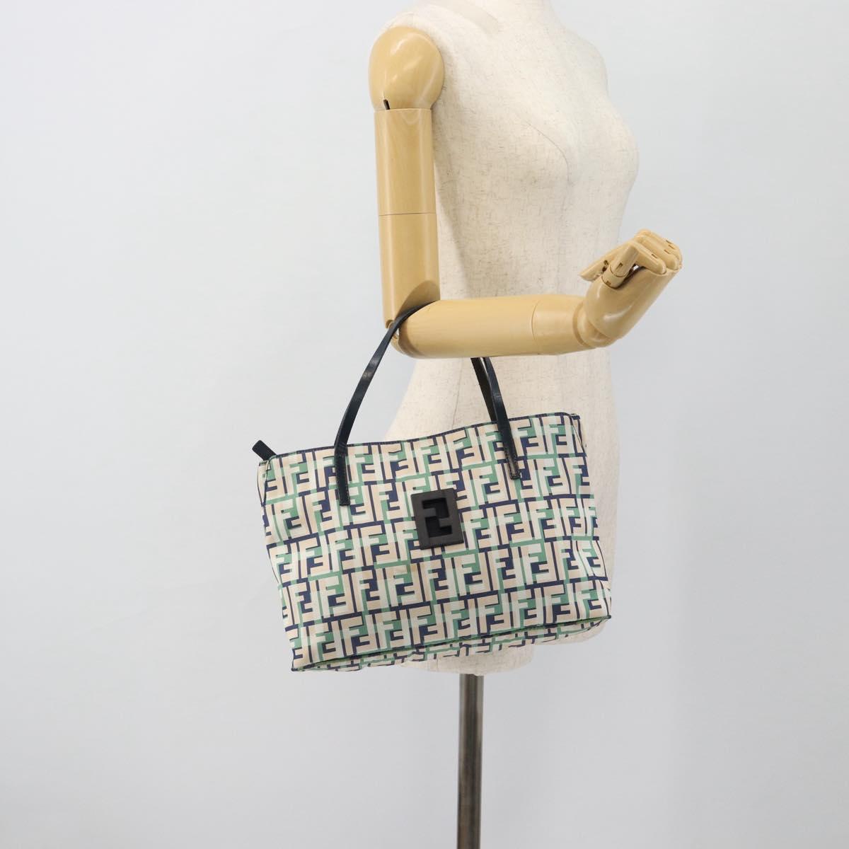FENDI Zucca Canvas Hand Bag Navy Silver Auth 182088