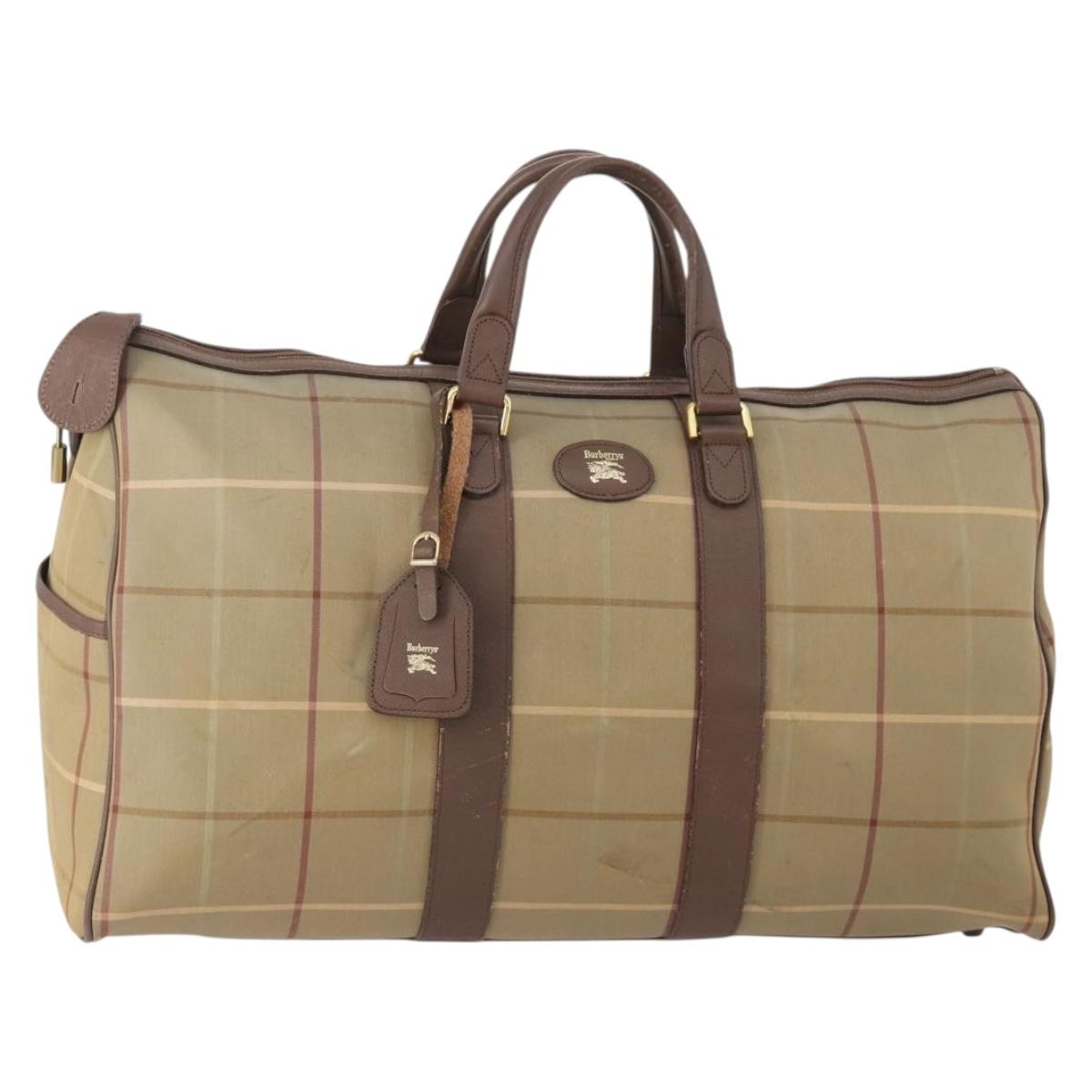 Burberrys Nova Check Boston Bag Canvas Beige Gold Auth 182091