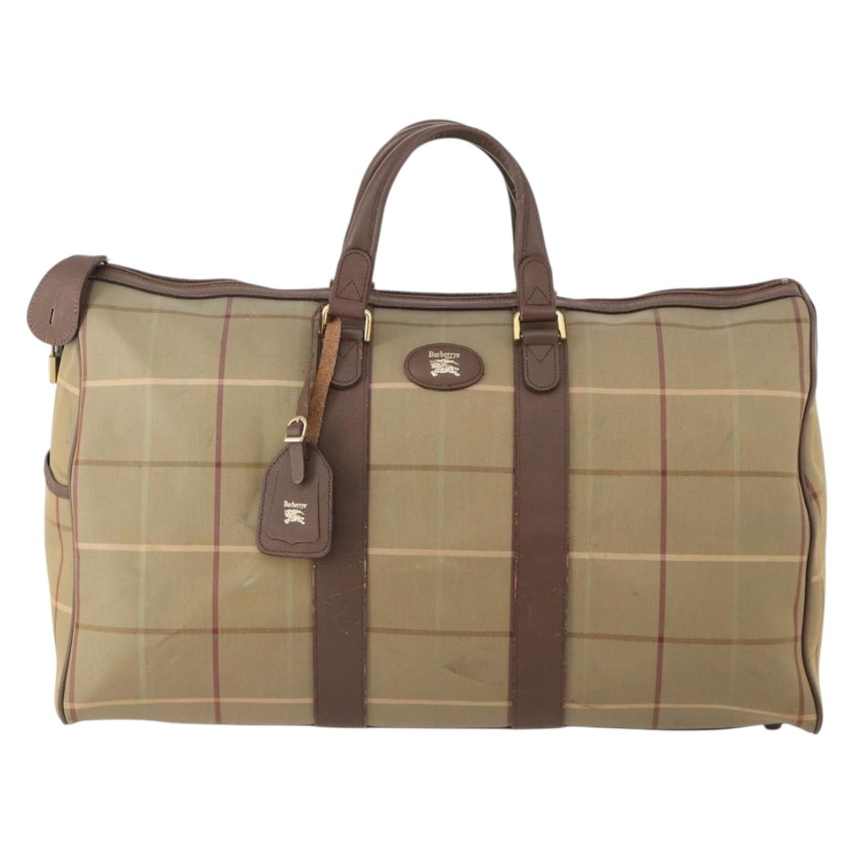 Burberrys Nova Check Boston Bag Canvas Beige Gold Auth 182091