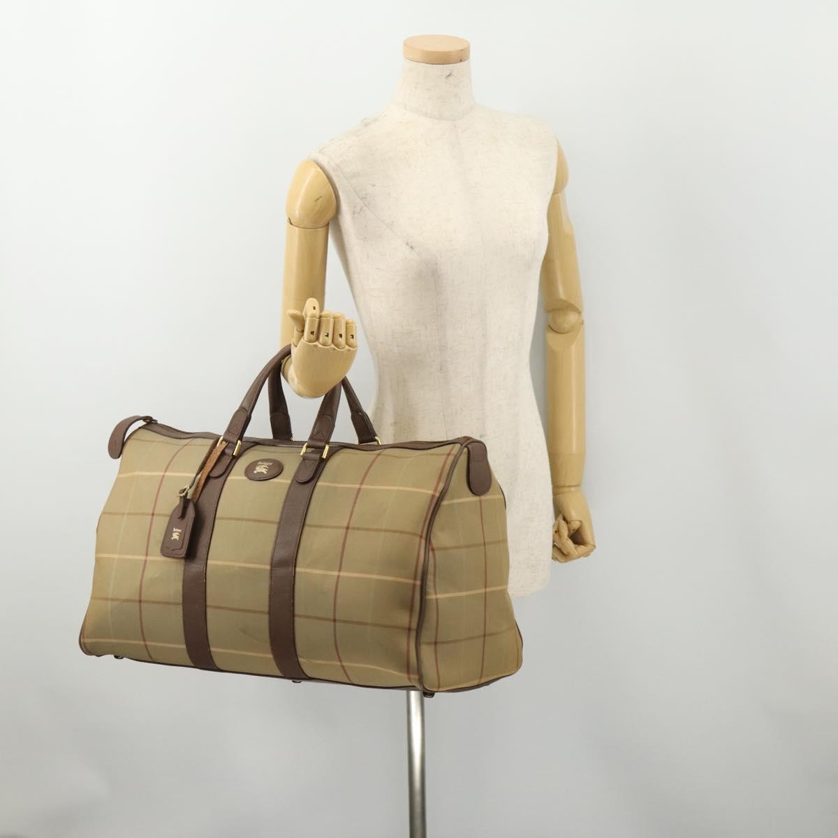 Burberrys Nova Check Boston Bag Canvas Beige Gold Auth 182091