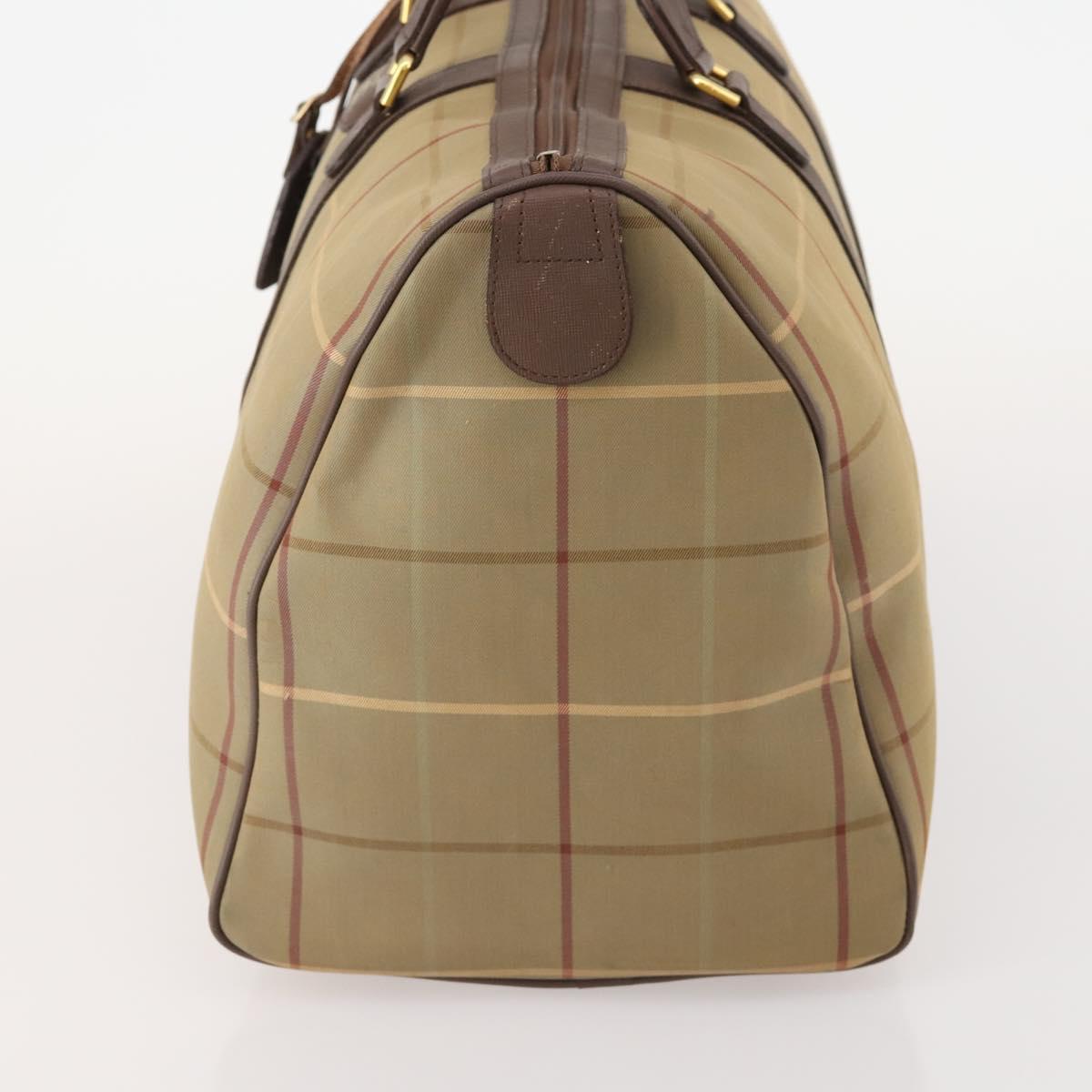 Burberrys Nova Check Boston Bag Canvas Beige Gold Auth 182091