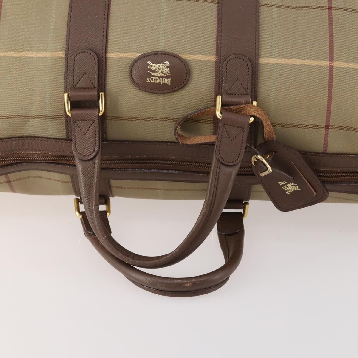 Burberrys Nova Check Boston Bag Canvas Beige Gold Auth 182091