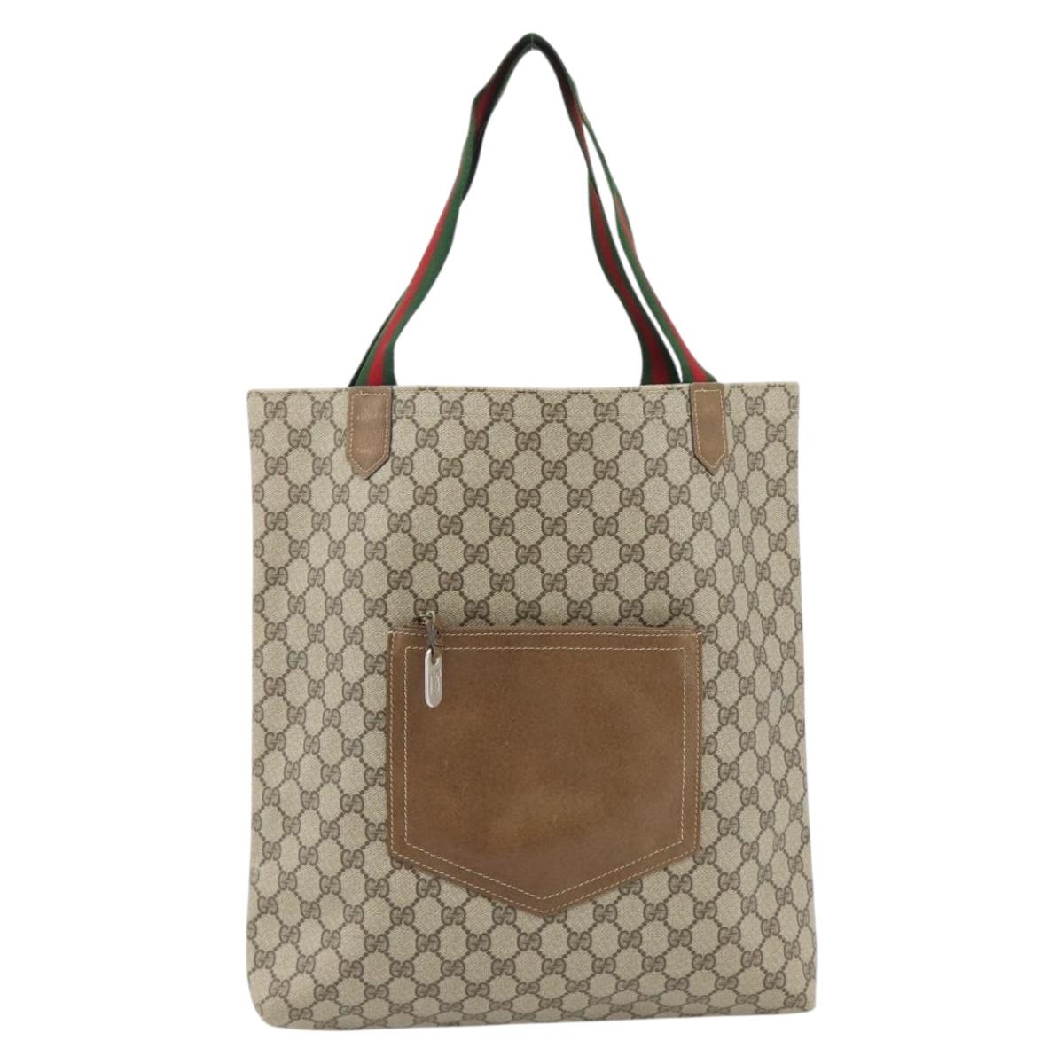 GUCCI GG Supreme Web Sherry Line Tote Bag PVC Beige Red Green Auth 182092