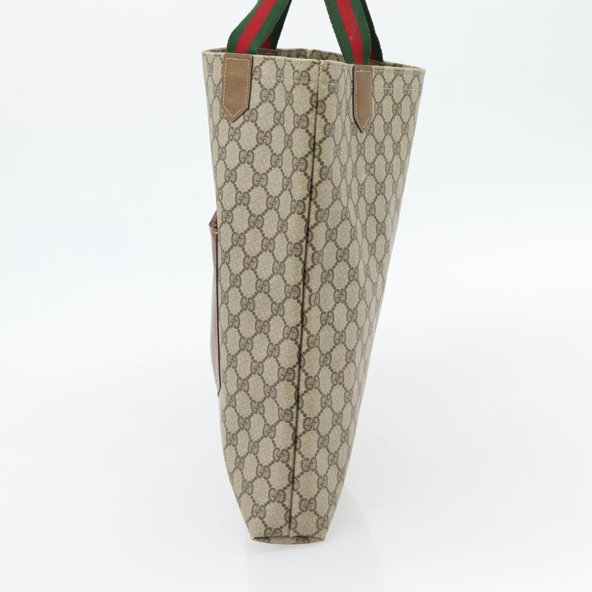 GUCCI GG Supreme Web Sherry Line Tote Bag PVC Beige Red Green Auth 182092