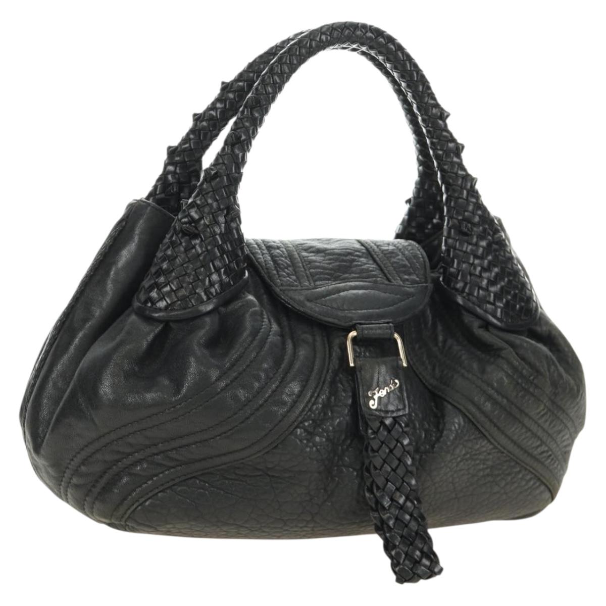 FENDI Spy bag Hand Bag Leather Black Gold Auth 182093V