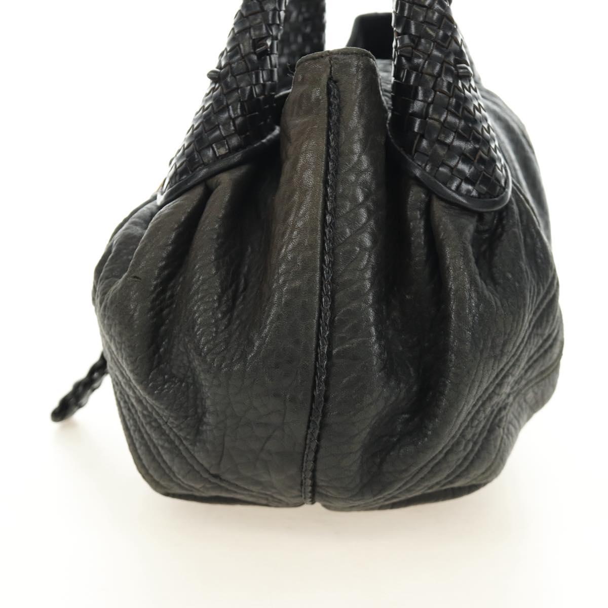 FENDI Spy bag Hand Bag Leather Black Gold Auth 182093V