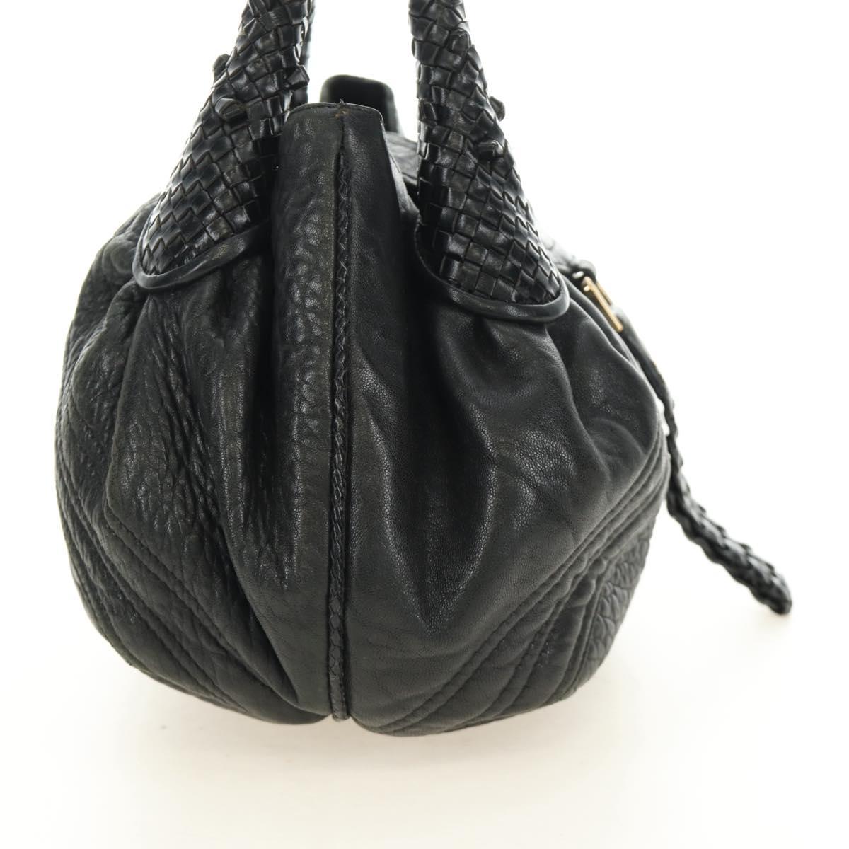 FENDI Spy bag Hand Bag Leather Black Gold Auth 182093V