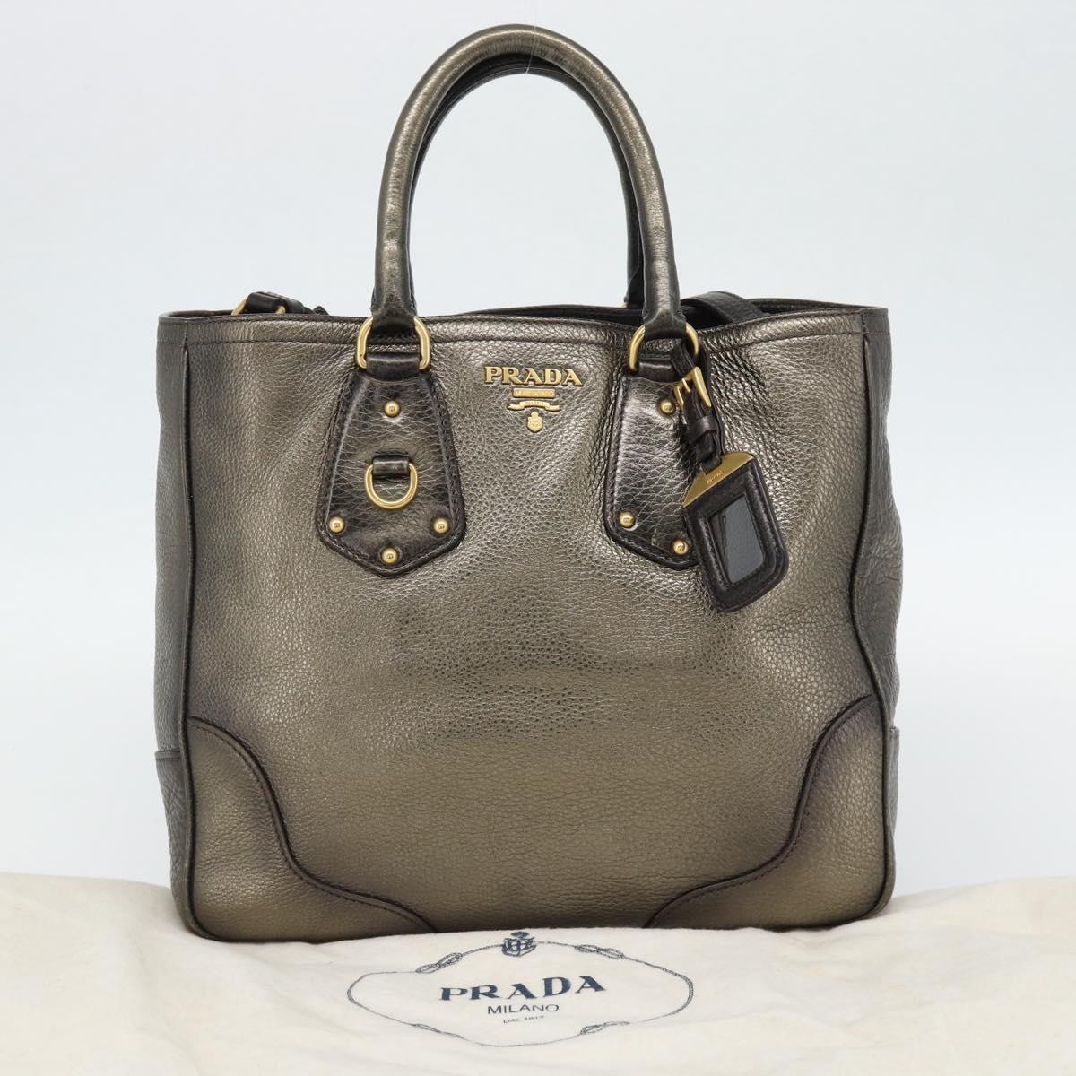 PRADA Tote Bag Leather 2way Gold Auth 182095