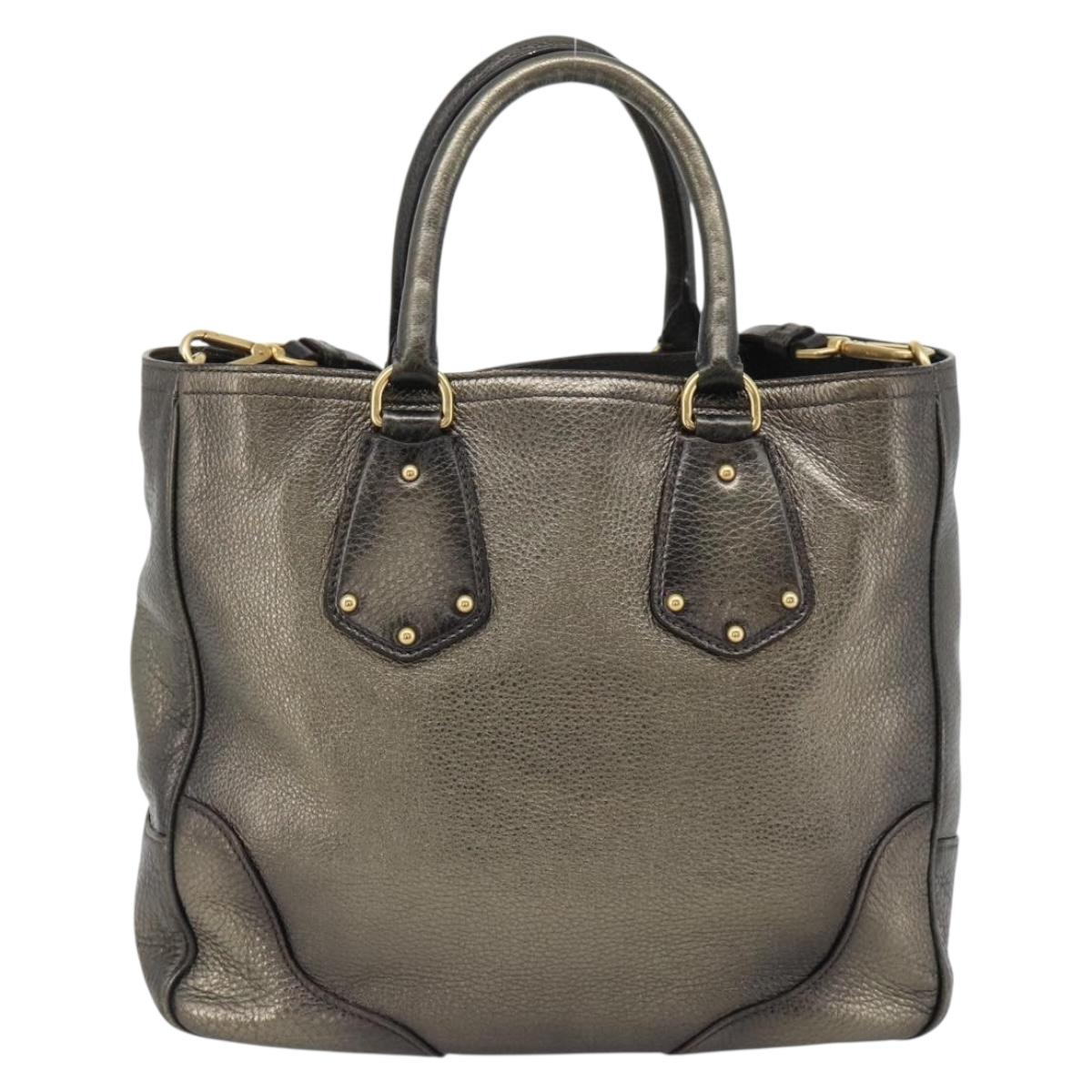 PRADA Tote Bag Leather 2way Gold Auth 182095