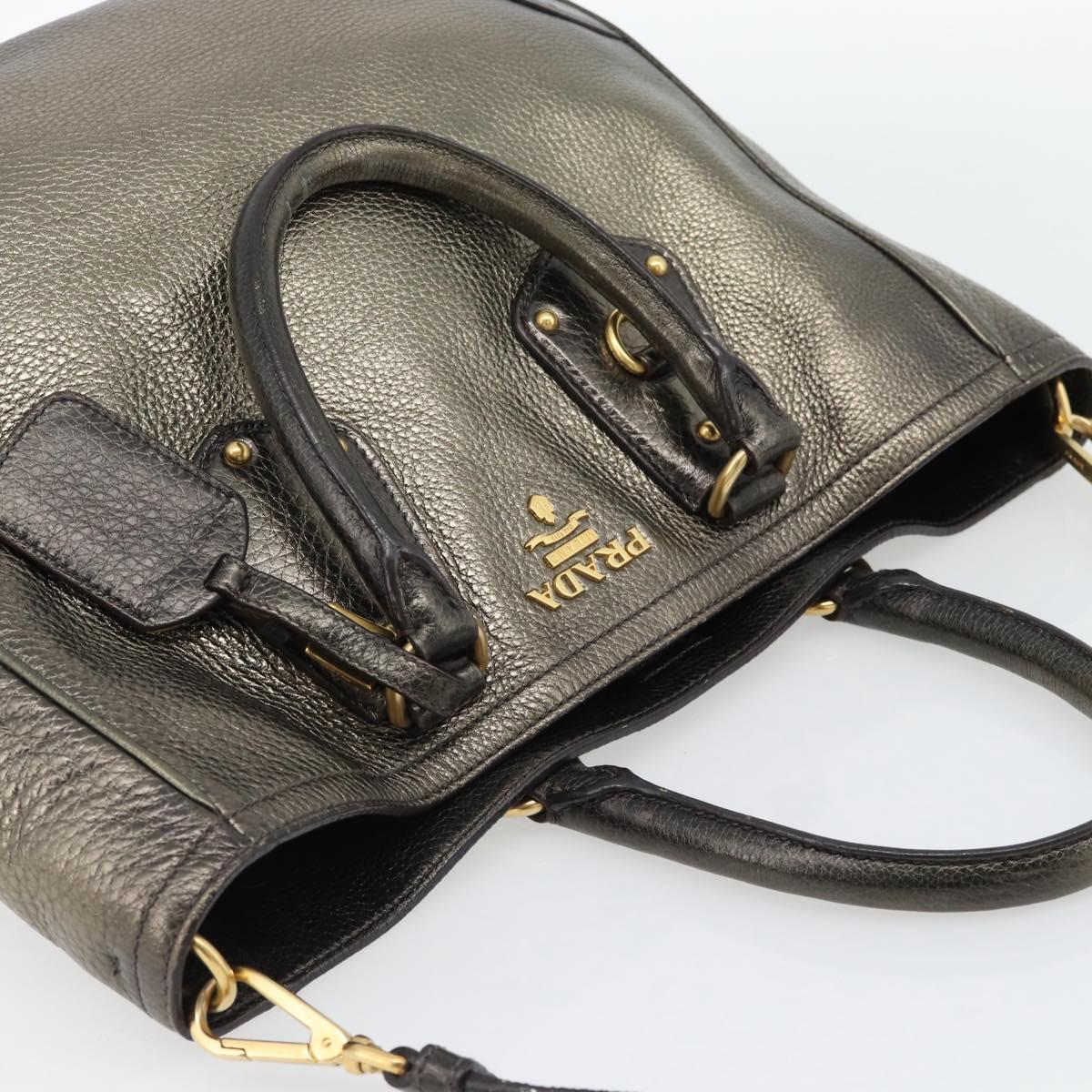 PRADA Tote Bag Leather 2way Gold Auth 182095