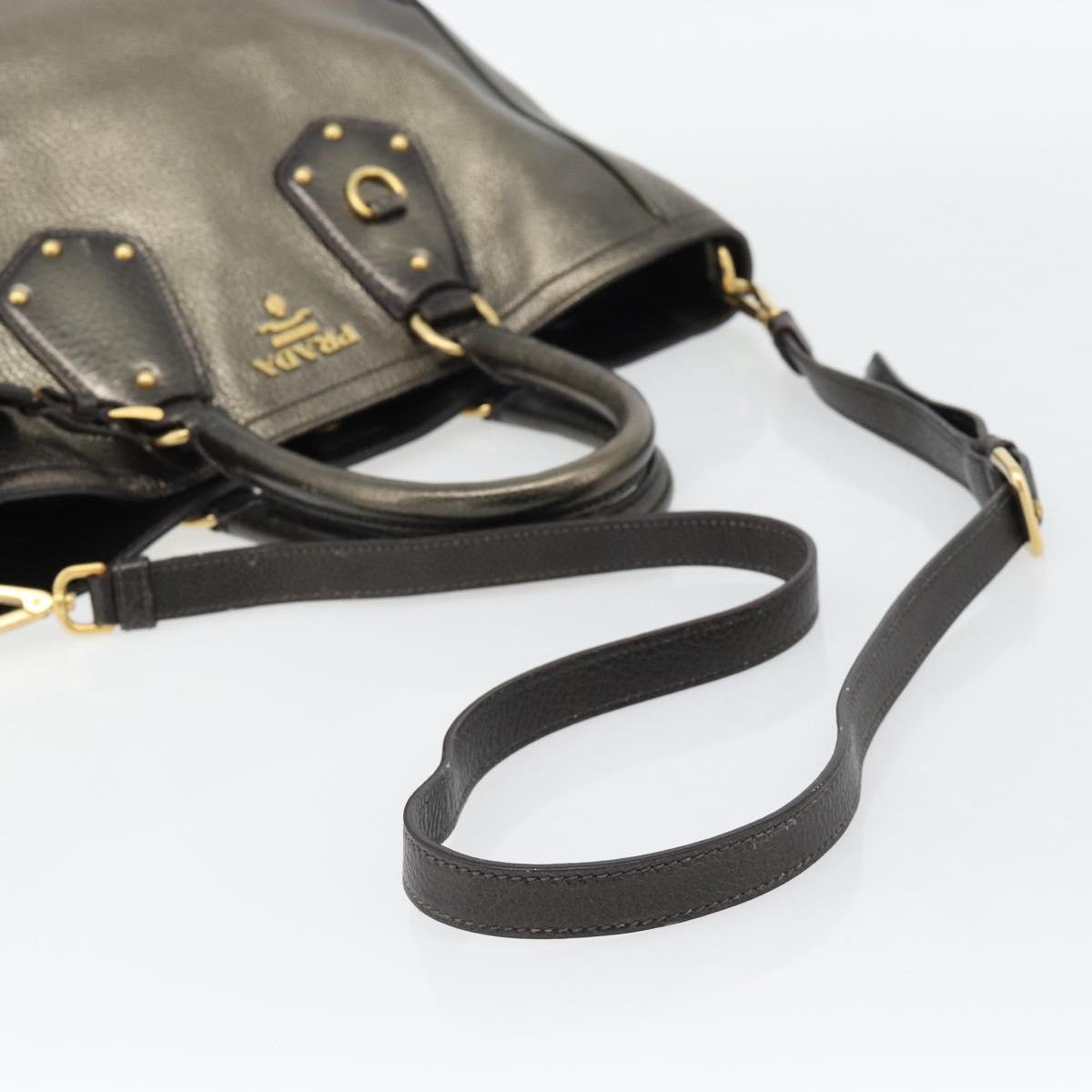 PRADA Tote Bag Leather 2way Gold Auth 182095