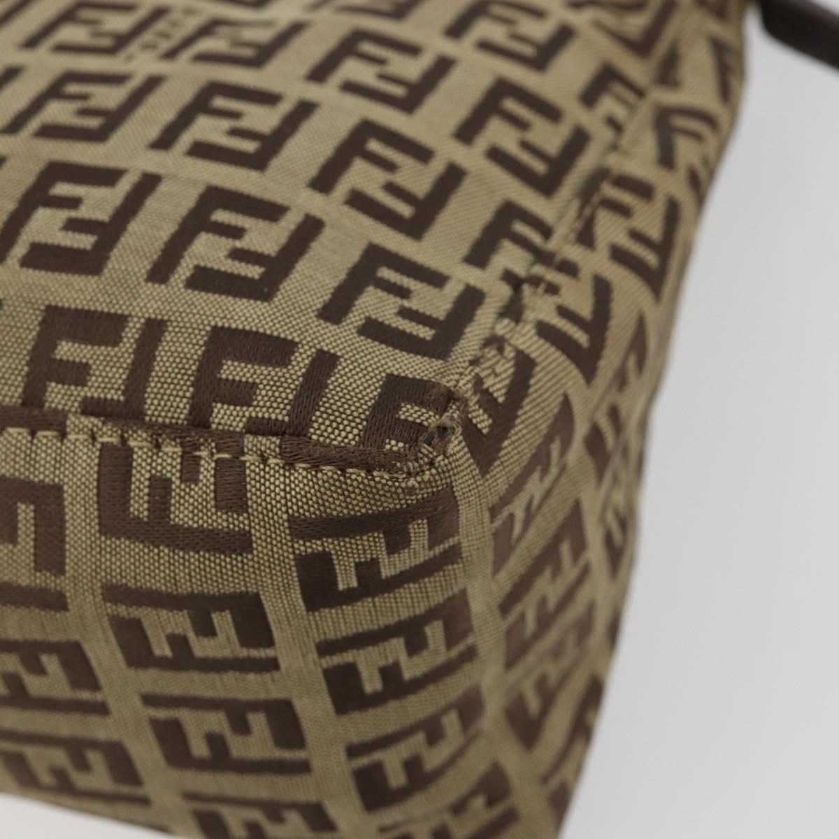 FENDI Zucchino Canvas Shoulder Bag Beige Silver Auth 182099