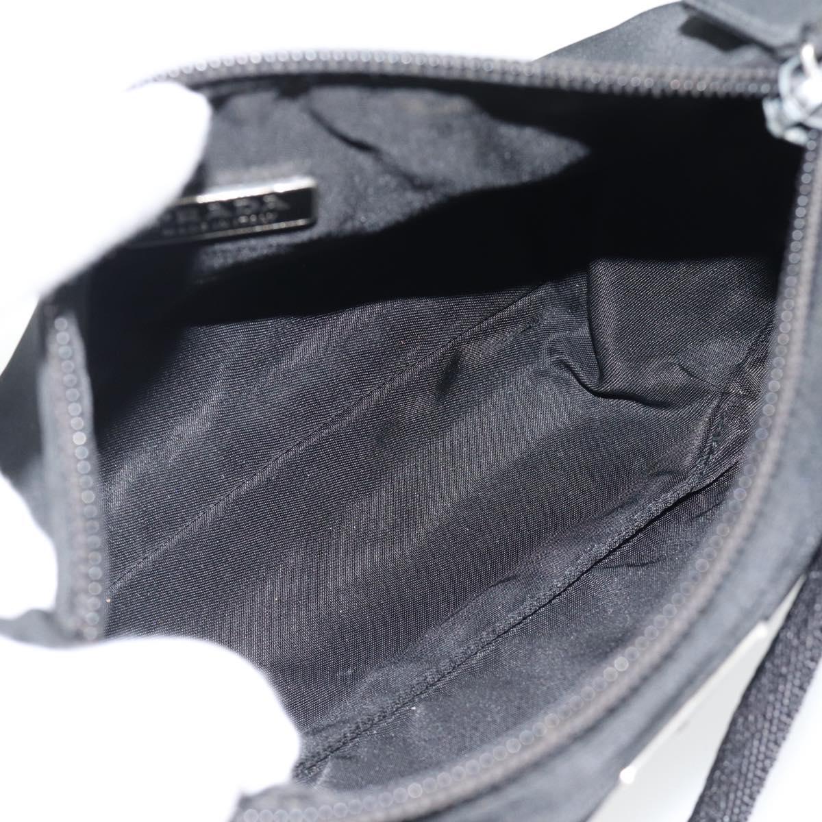 PRADA Hand Pouch Bag Nylon Black Silver Auth 182100
