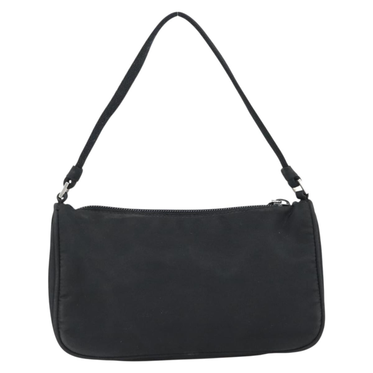 PRADA Hand Pouch Bag Nylon Black Silver Auth 182100